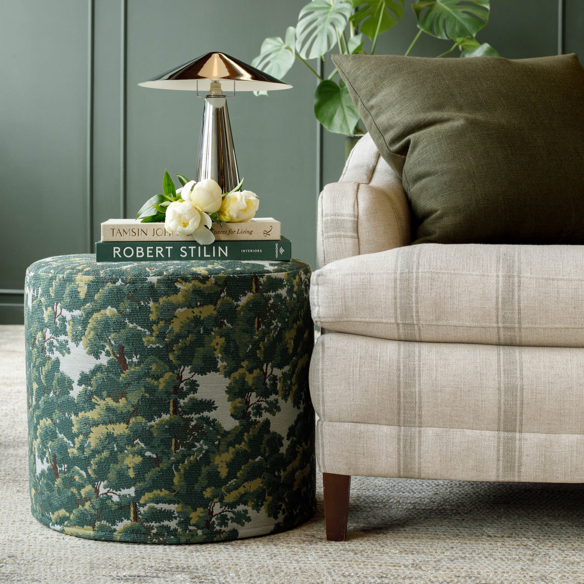Elora 18x16 Inch Round Storage Ottoman with Tufted Top - Forest Green Velvet Footrest Pouf for Living Room, Bedroom & Nursery