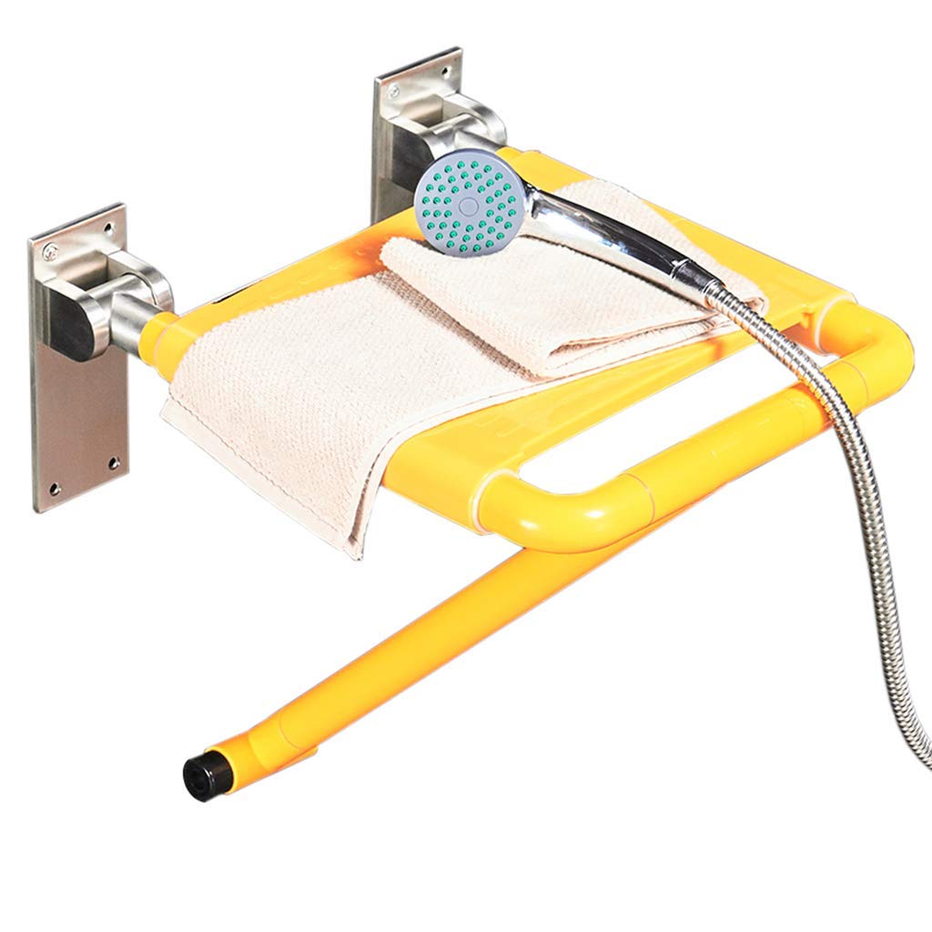 FXLYMR Foldable Stainless Steel Shower Seat - Wall Mount Bathroom Shower Chair for Elderly & Disabled, Non-Slip Bath Stool with Adjustable Height - Perfect for Safe Bathing & Handicap Accessibility