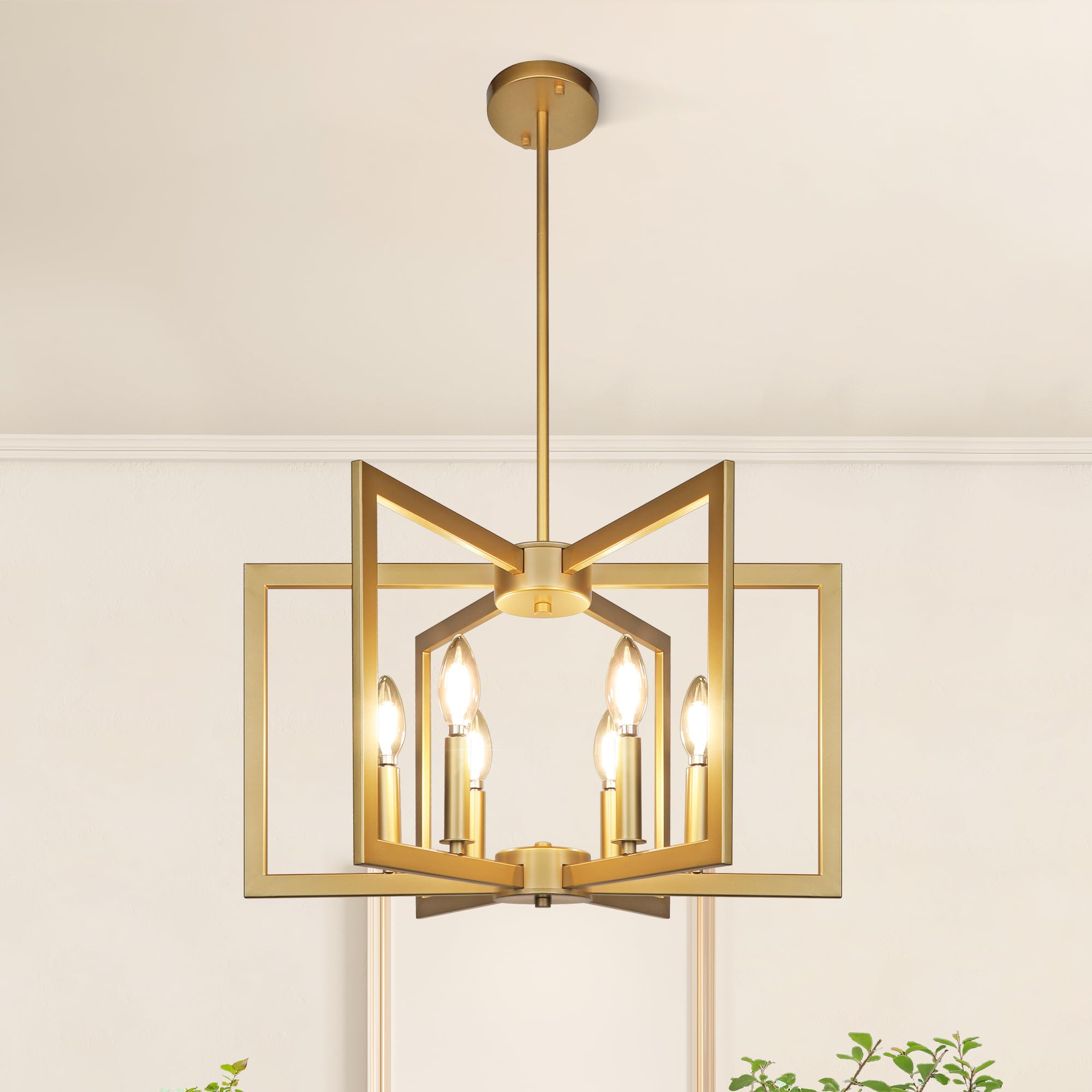 6-Light Gold Pendant Lighting Fixture - Modern Farmhouse Industrial Chandelier for Dining Room, Kitchen, Entryway, Hallway & Bedroom | Perfect Over Table, Island or Foyer Decor