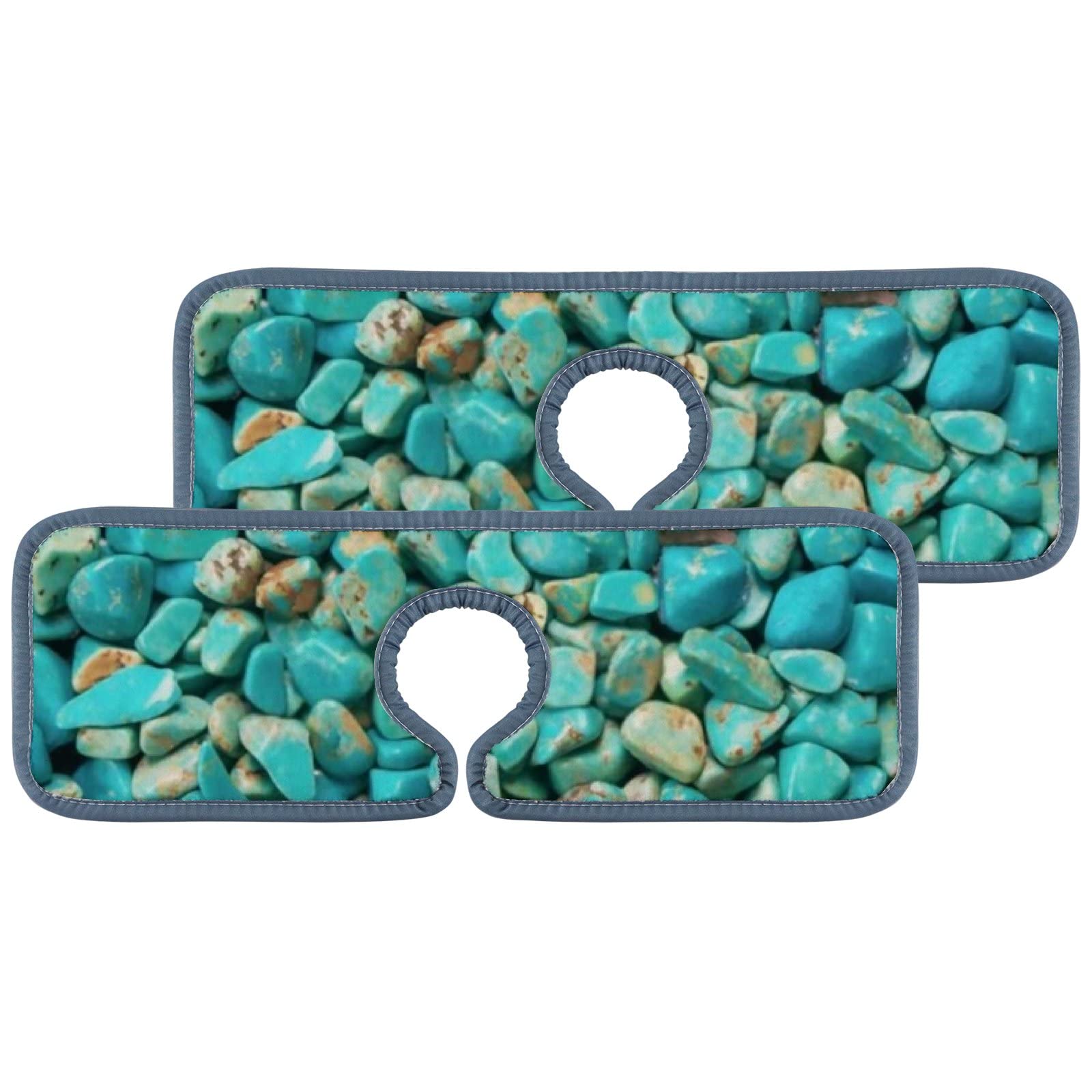 Turquoise Sink Faucet Mat 2 Pack - Splash Guard for Kitchen & Bathroom Countertops