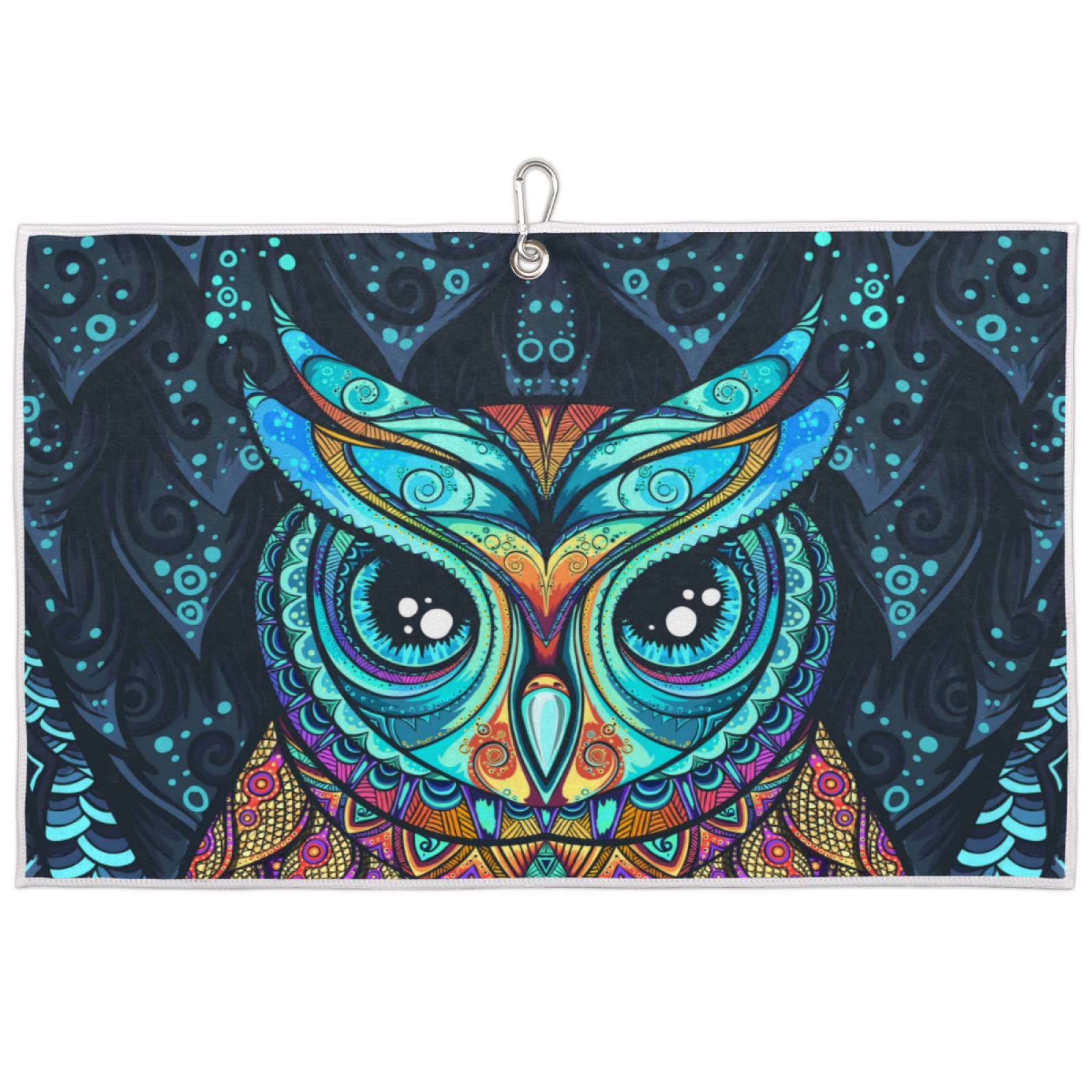 Premium Microfiber Golf Towel with Clip - 15x24 Inch Owl Ethnic Design for Golf Bags | Funny Golf Gift for Men & Women | Perfect for Course Play, Practice & Club Cleaning
