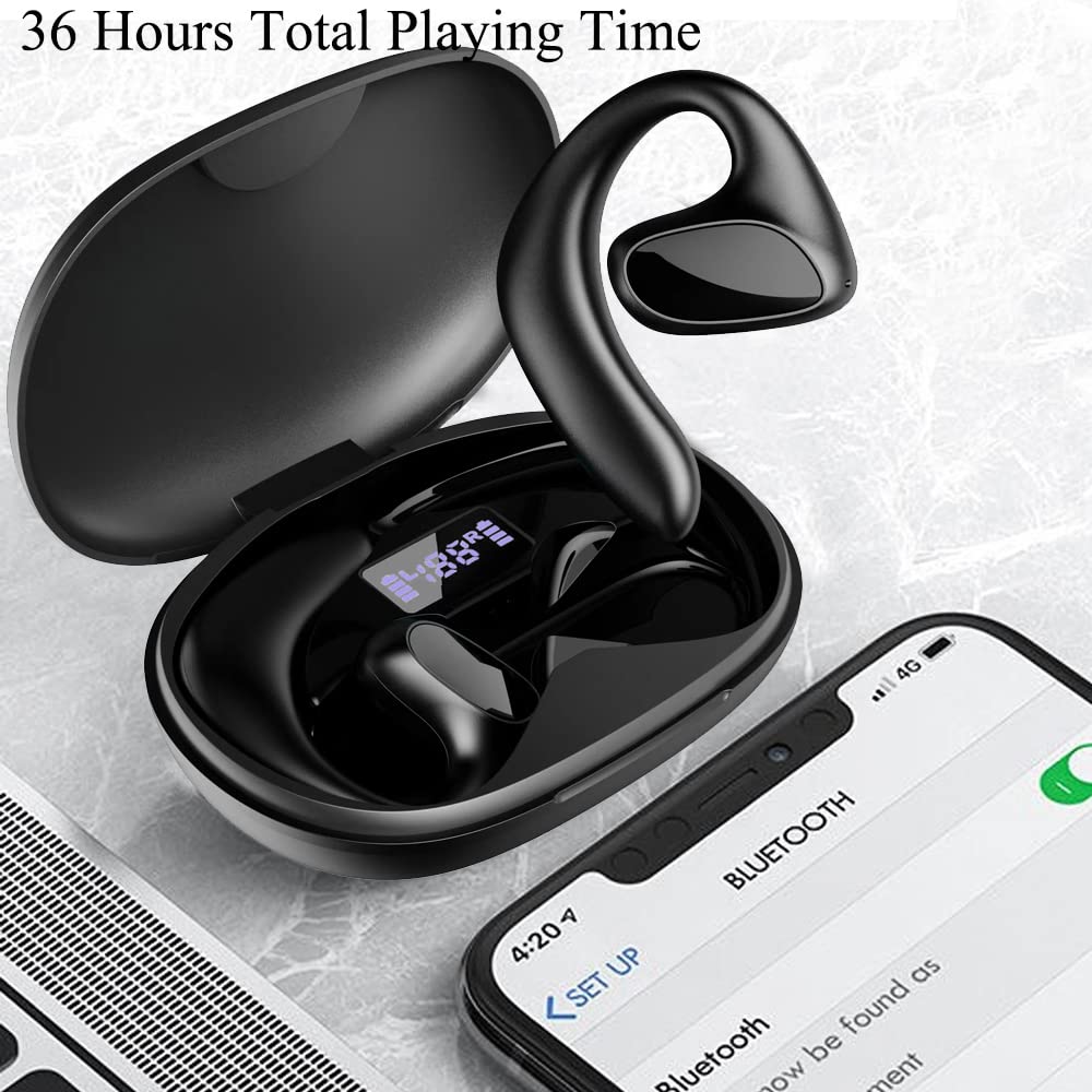F2 Wireless Earbuds Bluetooth 5.0 Headphones with Active Noise Cancellation (ANC), Open Ear Design, Touch Control, 36H Playtime for Running, Gym, Work & Travel - S900-Black