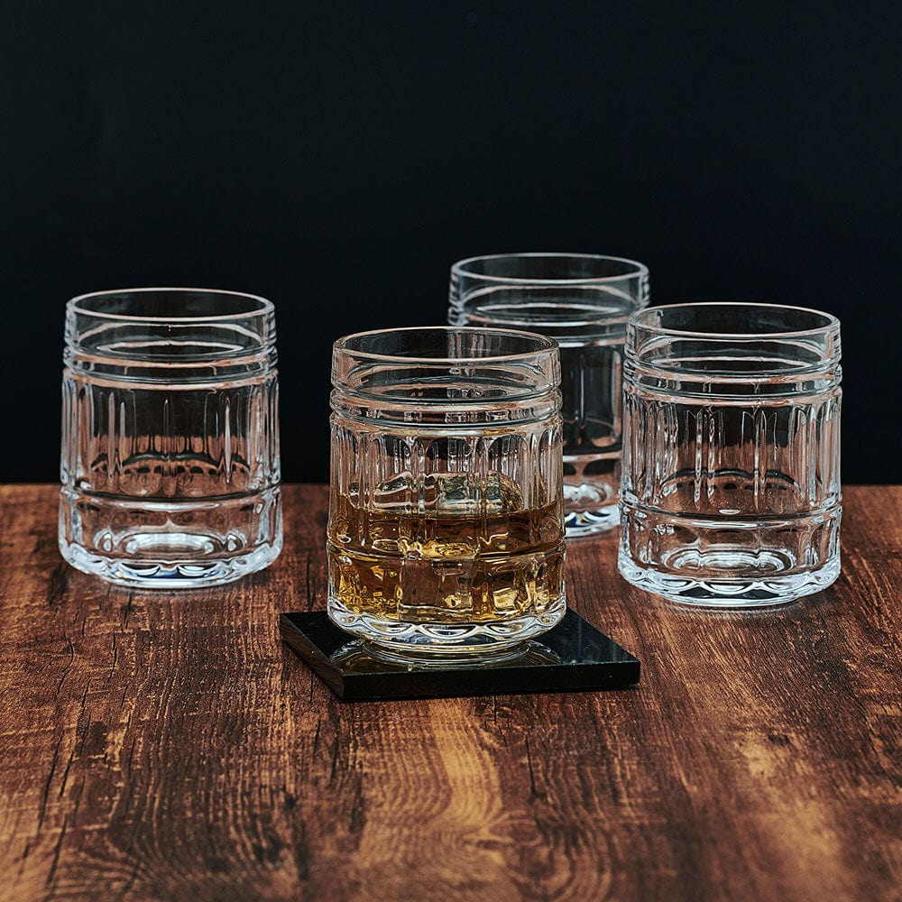 Premium Lawrence Set of 4 Double Old Fashioned Whiskey Glasses - Heavy Base Crystal Clear Barware for Bourbon, Scotch & Cocktails - Perfect for Home Bars, Gifts & Entertaining
