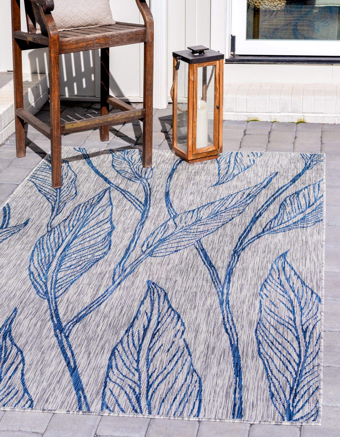 Unique Loom Outdoor Botanical Collection Area Rug - Leaf Pattern (9' x 12' Rectangle, Light Gray/Ivory) | Water-Resistant & Durable for Patio, Deck, Sunroom & Outdoor Living Spaces
