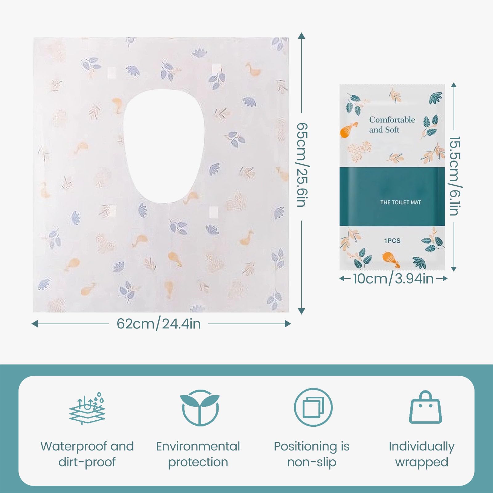 60 Pcs Disposable Toilet Seat Covers - Large Waterproof Toilet Seat Protectors for Toddlers, Kids & Adults | Portable, Individually Wrapped | Ideal for Potty Training, Public Restrooms, Travel & Camping