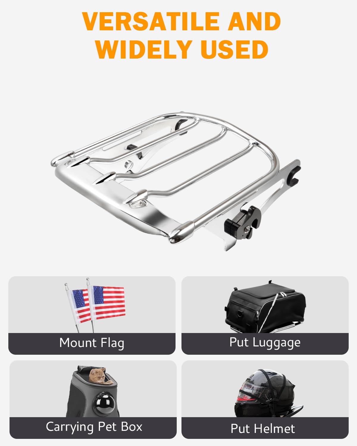 PBYMT Detachable Luggage Rack & Two-Up Air Wing Mounting Rack for Harley Touring Models - Street Glide, Road King, Electra Glide (2009-2024) | Chrome Finish | Perfect for Long-Distance Rides & Passenger Comfort