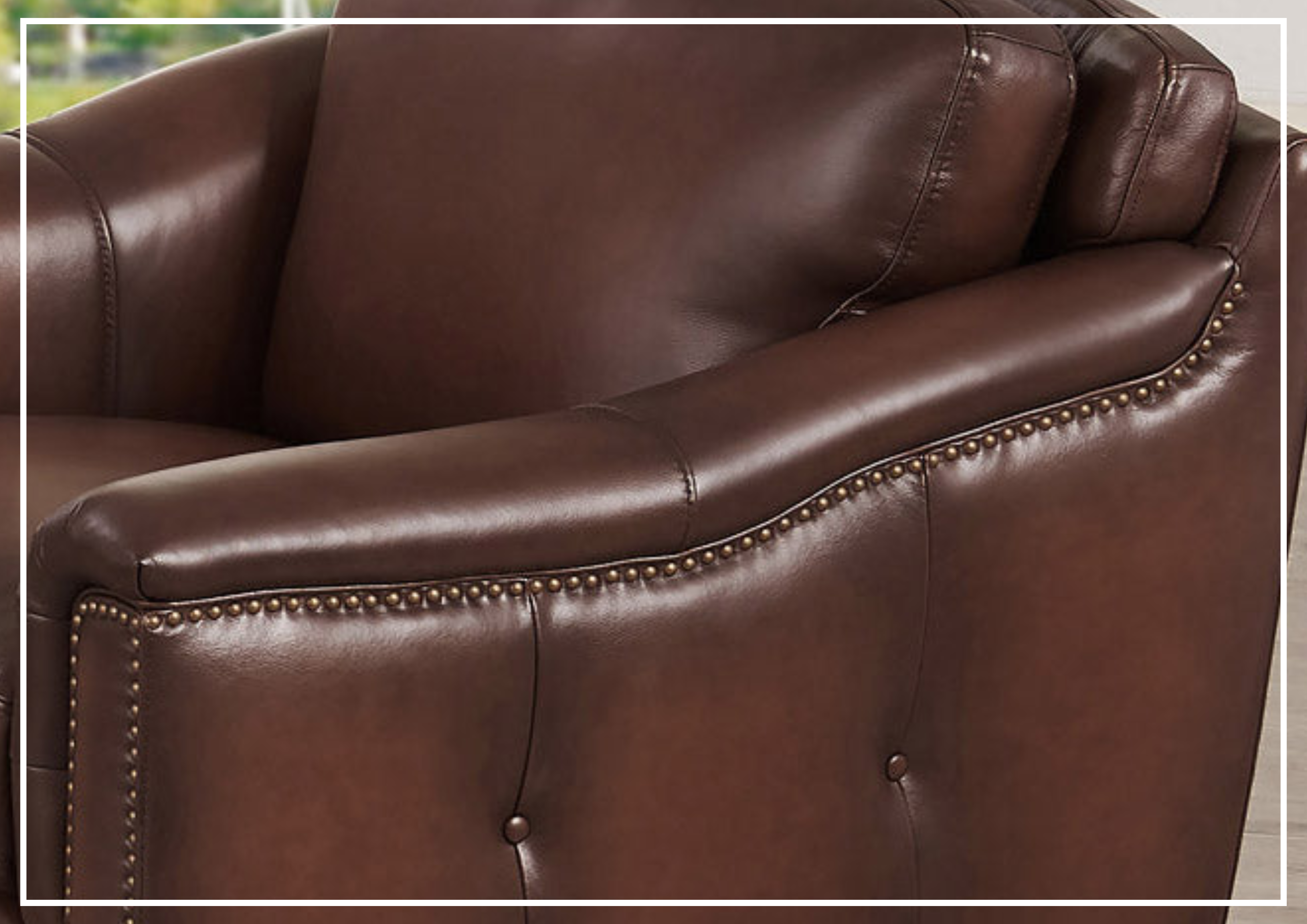 Premium Hydeline Belfast Brown Leather Chair with Nailhead Trim - Luxurious Office & Living Room Seating for Home & Workspace