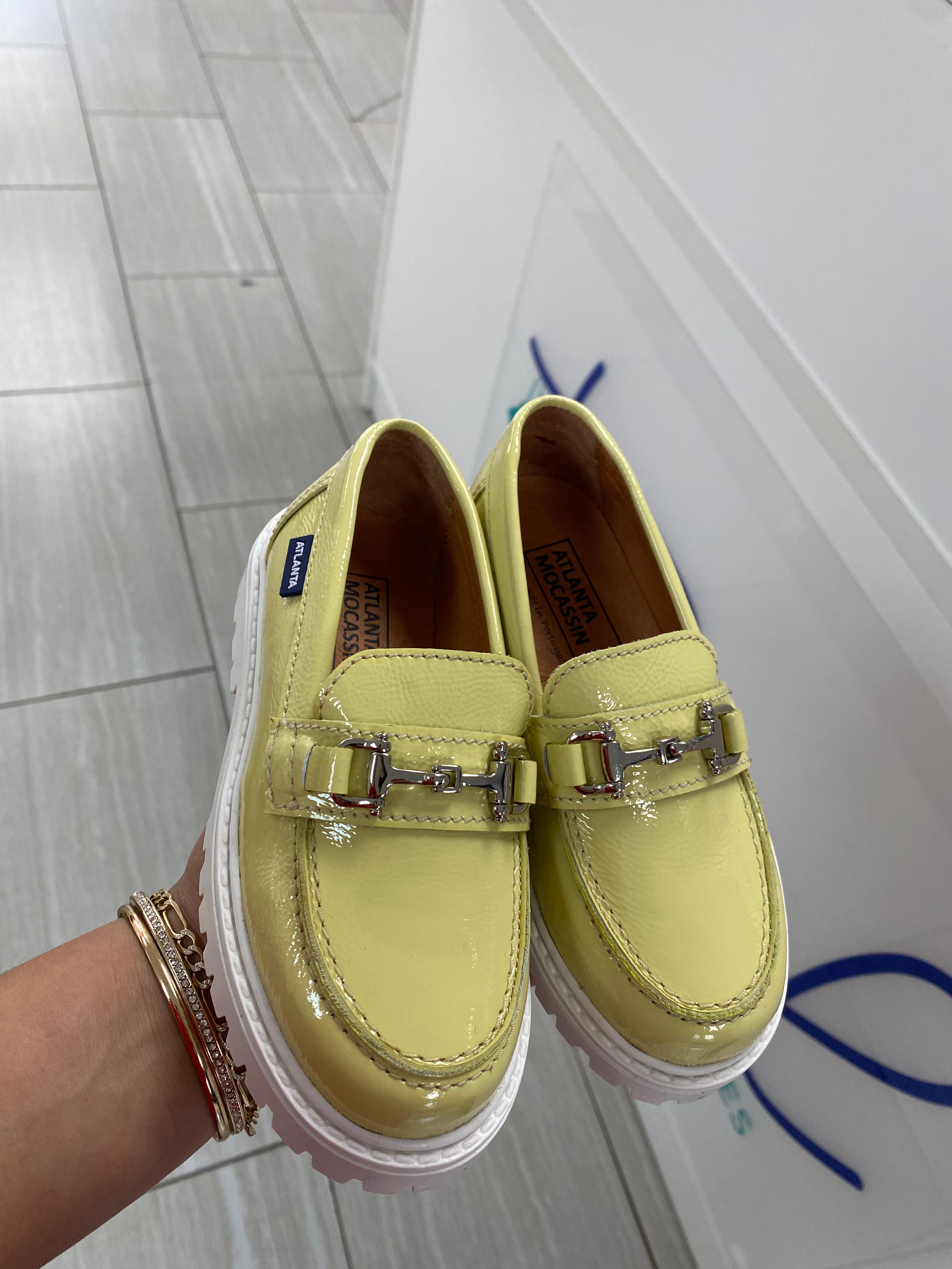 Atlanta Yellow Buckle Chunky Loafers for Women - Comfortable Moccasin Slip-On Shoes for Casual Wear & Office Outfits