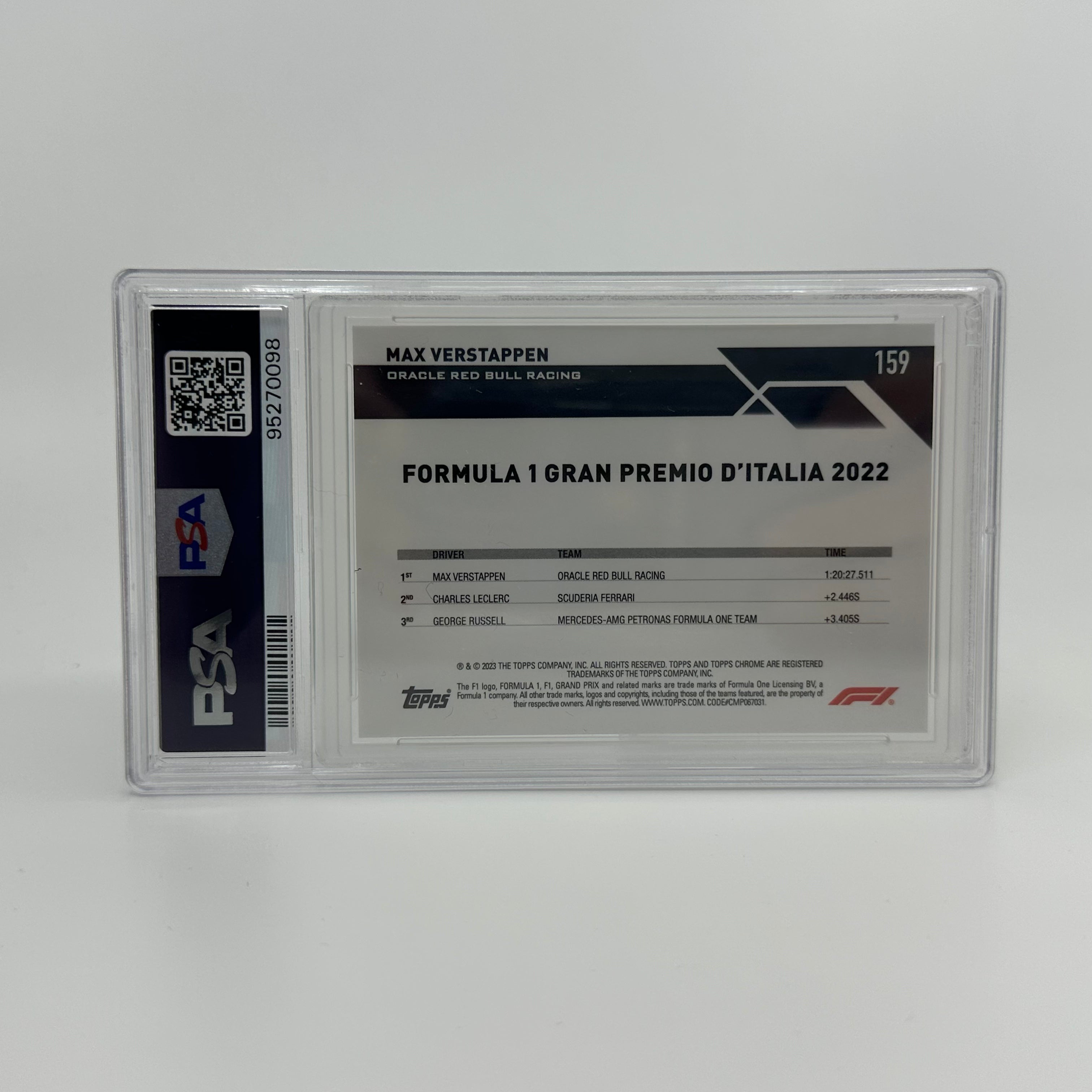 2023 Topps Chrome Sapphire Aqua Max Verstappen #159 PSA 10 61/99 - Rare F1 Racing Card for Collectors & Sports Memorabilia Enthusiasts