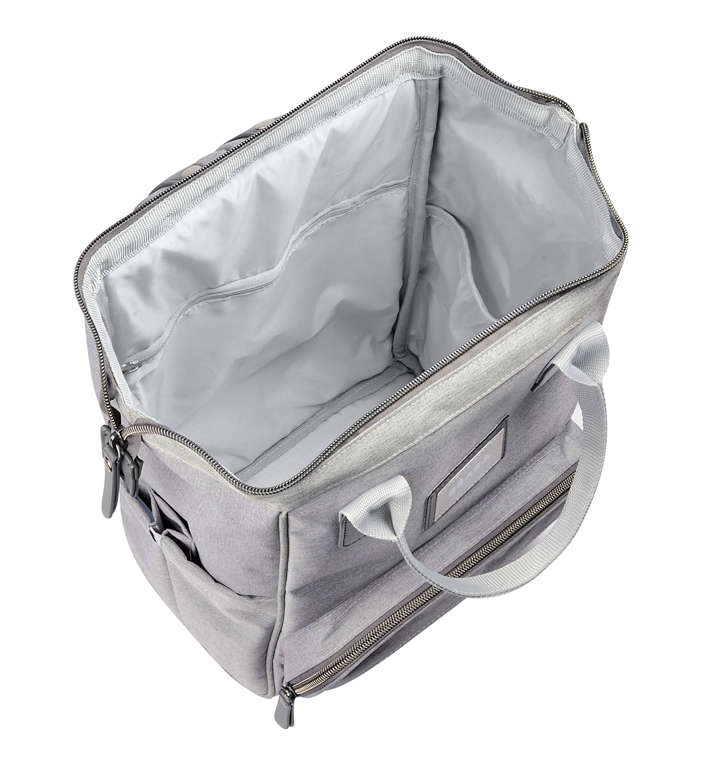 BEABA Wellington Diaper Bag Backpack - Waterproof Baby Diaper Backpack for Moms & Dads with Changing Pad & Stroller Straps, Large Capacity Travel Bag for Boys & Girls, Perfect for Daycare, Travel & Outings (Grey)