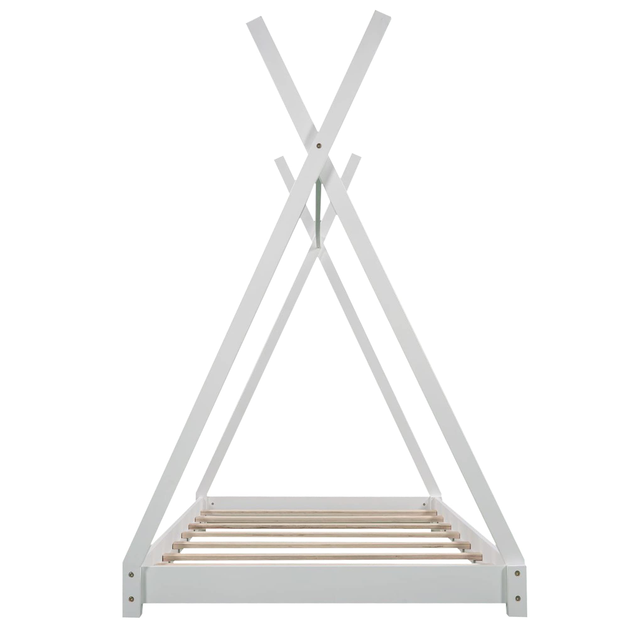 Merax Twin Size Wooden House Platform Bed with Slats & Triangle Structure - No Box Spring Needed - Sturdy Kids Bed for Boys, Girls & Teens - Perfect for Small Bedrooms, Playrooms & Sleepovers (White)