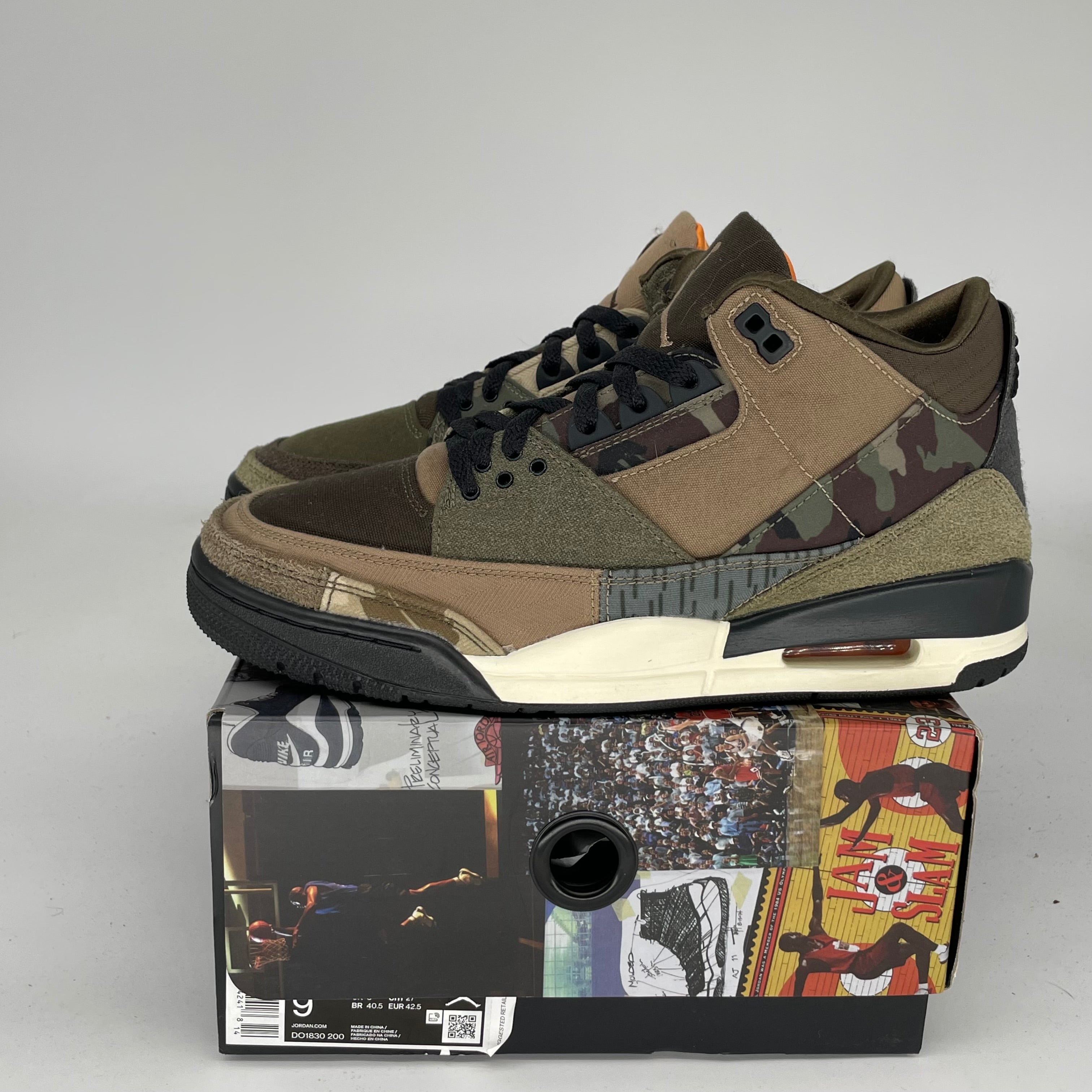 Air Jordan 3 Patchwork Camo Sneakers - Men's Size 9 (DO1830-200) | Retro Basketball Shoes for Streetwear & Casual Outfits