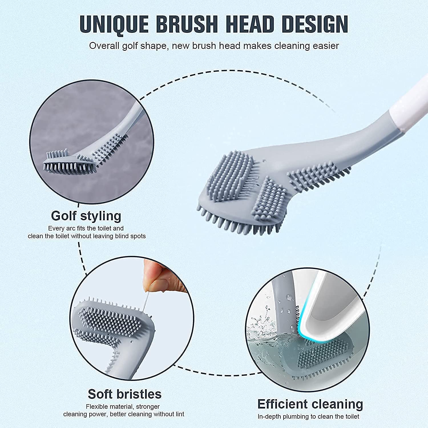 Flexible Silicone Toilet Brush with Non-Slip Long Handle - Bendable Golf Head Design for Deep Cleaning - Bathroom Essentials for Home, RV & Boat - 1 Pack