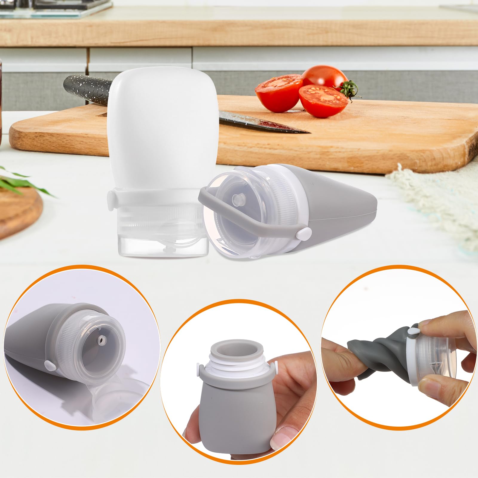 RONRONS 1oz Silicone Travel Bottles - TSA Approved Leak Proof Squeeze Containers for Shampoo, Conditioner, Toiletries, Sauces & Salad Dressings (4 Pack) - Perfect for Travel, Camping, Gym & Home Use