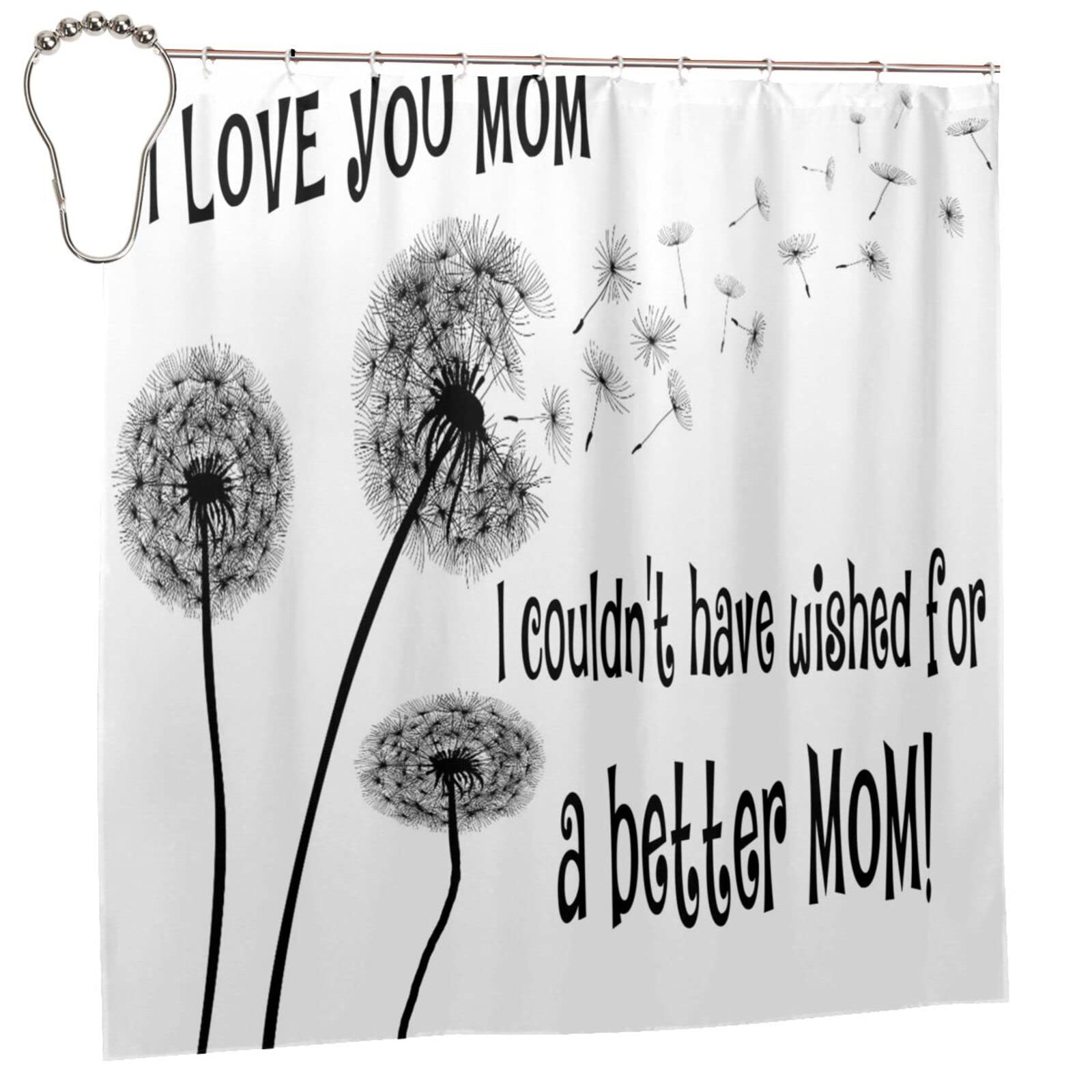 I Love You Mom Dandelion Shower Curtain - Waterproof Polyester Bathroom Decor with Hooks Set (60x72 Inches) - Perfect for Mother's Day Gifts & Bathroom Makeover