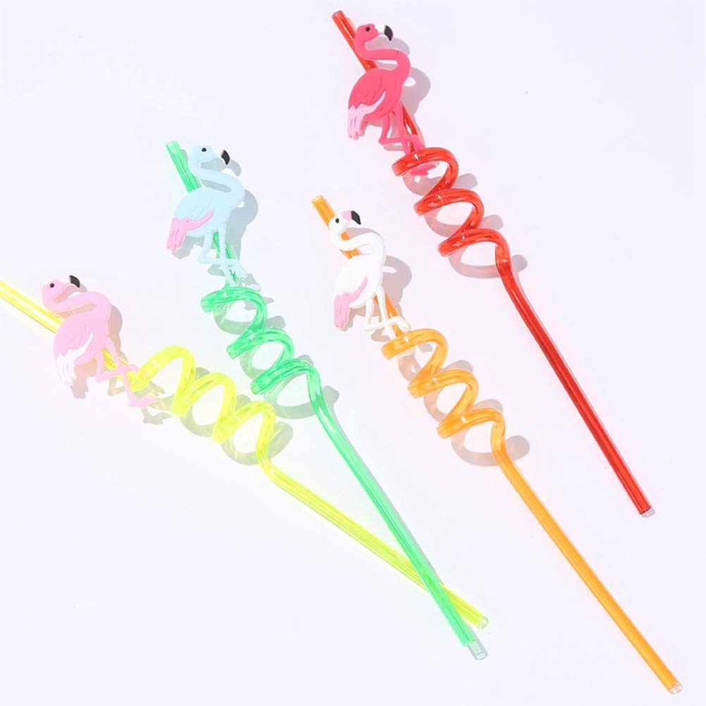 4pcs Flamingo Drinking Straws - Colorful Spiral Disposable Straws for Wedding, Birthday Party & Summer Pool Party Supplies - Perfect for Tropical Themed Events, Baby Showers & Bridal Showers