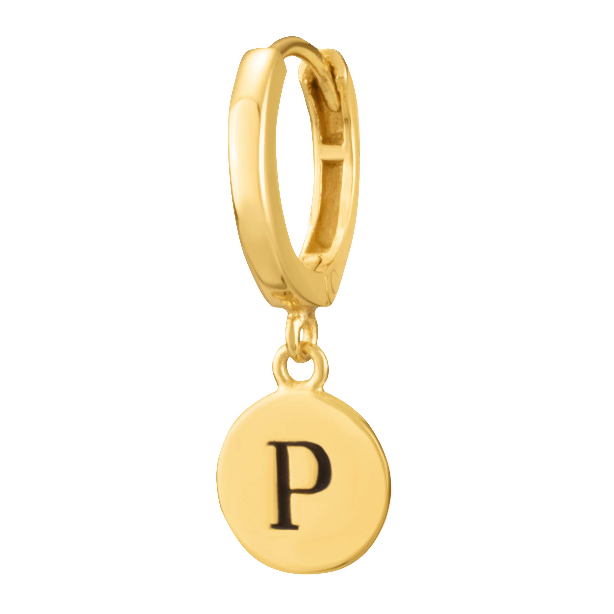 18K Gold Plated Sterling Silver Women's Initial Engraved Disc Huggie Earrings - Personalized Monogram Jewelry for Everyday Wear & Special Occasions