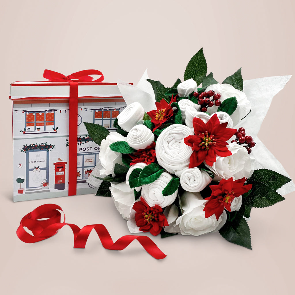 Luxury White Rose Baby Clothes Bouquet for Christmas - Perfect Newborn Gift & Holiday Decoration