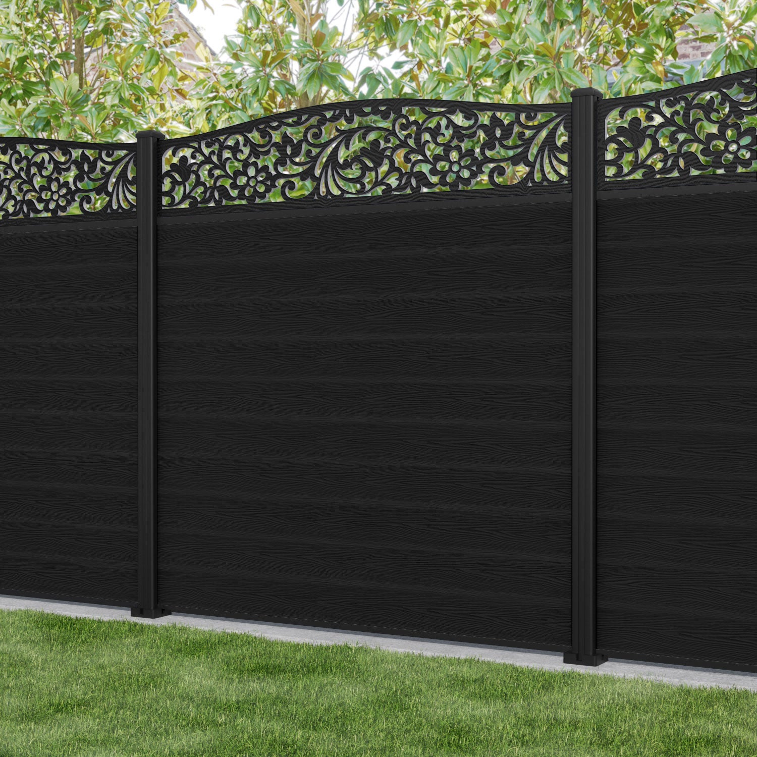 Classic Eden Curved Top Black Fence Panel with Aluminum Posts - Perfect for Garden, Backyard, and Outdoor Privacy Fencing