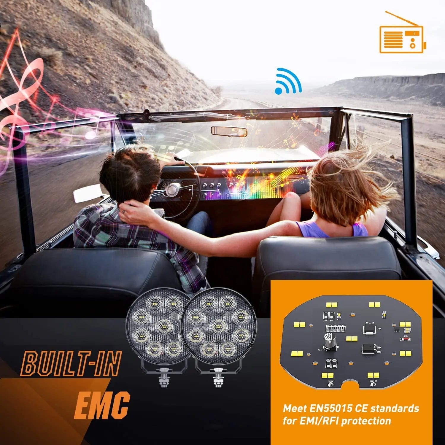 4 Inch 27W 3370LM Round Flood LED Work Lights (2 Pack) - Waterproof EMC Built-in for Trucks, Boats, Off-Road Vehicles & Outdoor Work Areas