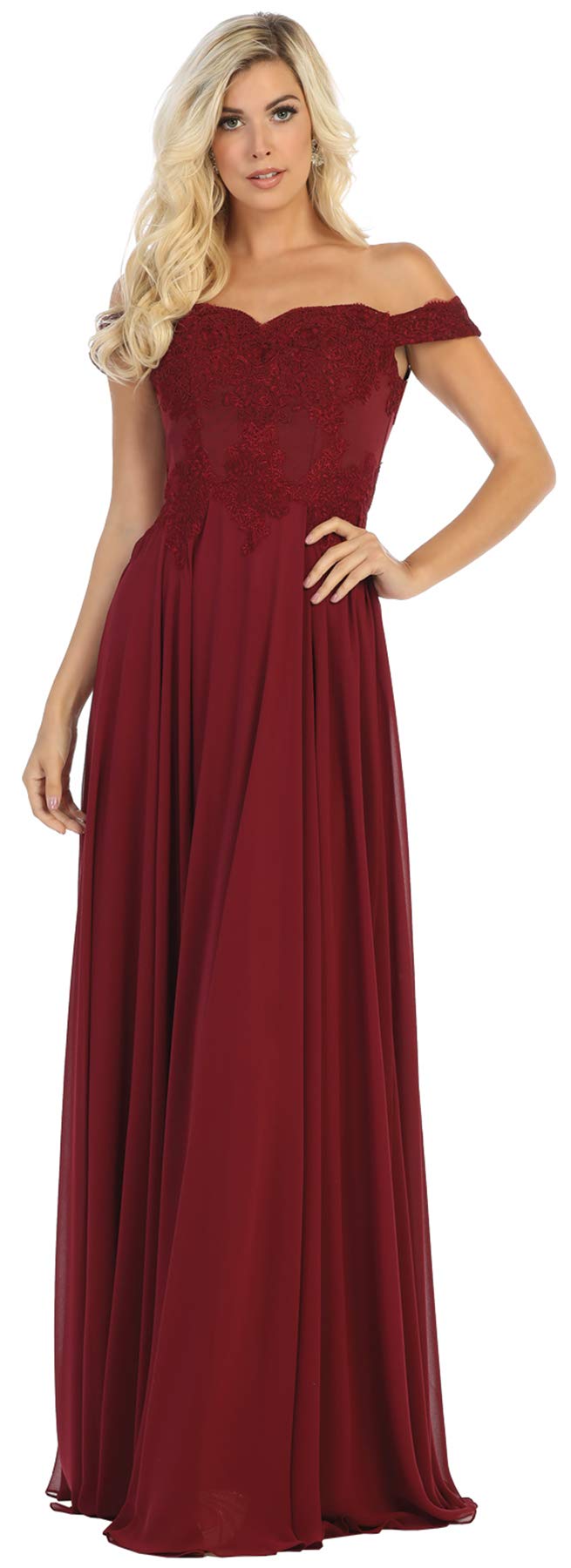 Elegant Off-The-Shoulder Embroidered Evening Dress - Royal Blue Size 22 | Formal Gowns for Weddings, Parties & Special Occasions | FDS1644 by Formal Dress Shops Inc
