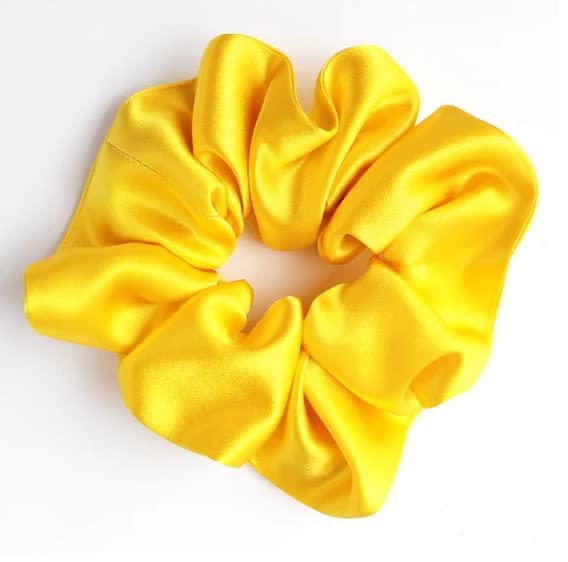 Premium Satin Silk Hair Scrunchies Pack of 6 - Soft Ponytail Holders & Hair Volumizer for Women & Girls (Yellow) - Perfect for Workouts, Office, and Everyday Styling