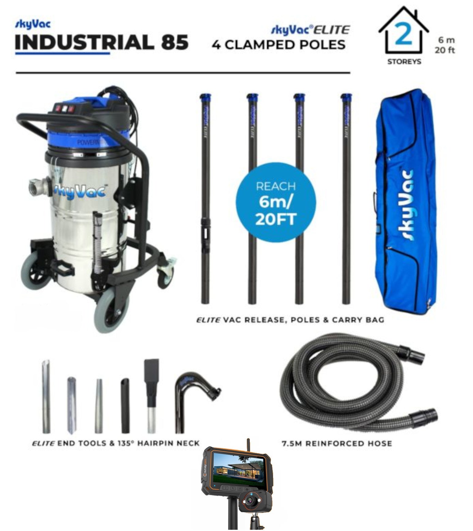 SkyVac® 85 Elite Industrial Gutter Cleaning System - Professional Roof & Drain Vacuum for Home & Commercial Use | Heavy-Duty Debris Removal for Gutters, Downspouts & Flat Roofs