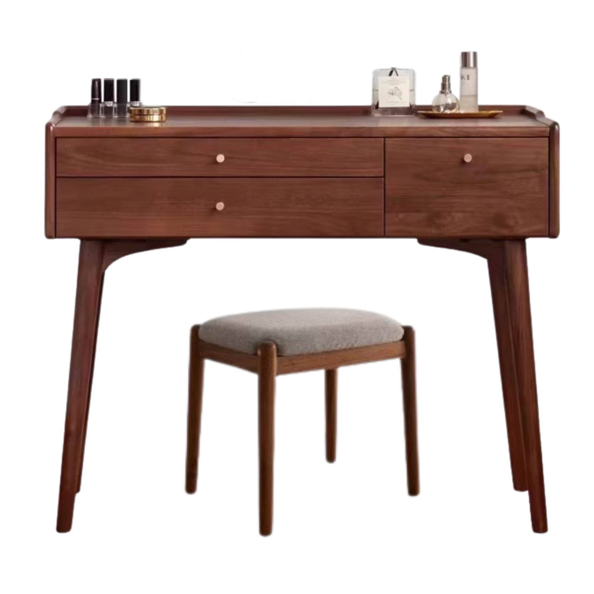 47.2x17.7x31.9 inch/ 120x45x81сm/ Rich Dark Walnut color/ Black Walnut Bethes Dressing Table + Makeup Stool  Linen Gray Set