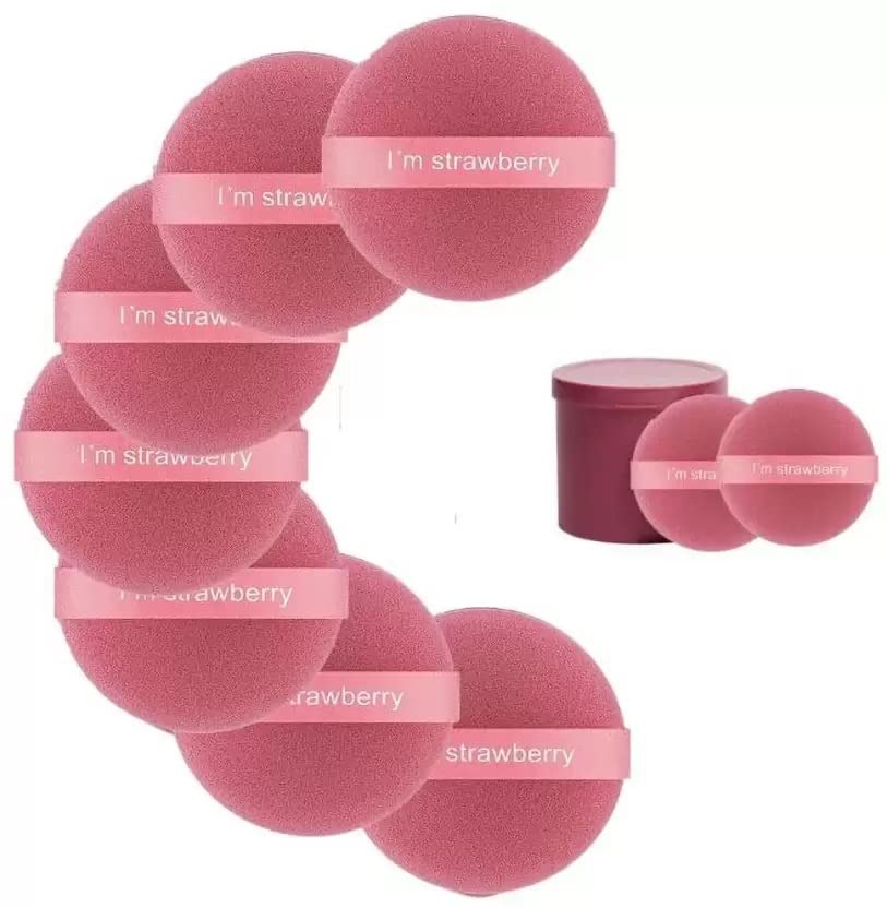 INOG 7-Piece Round Makeup Sponge Set - Latex-Free Powder Puff & Blending Sponge for Liquid, Cream & Powder Foundation - Wet & Dry Dual Use Teardrop Puff for All Skin Types (Strawberry) | Perfect for Everyday Makeup Application & Professional Contouring