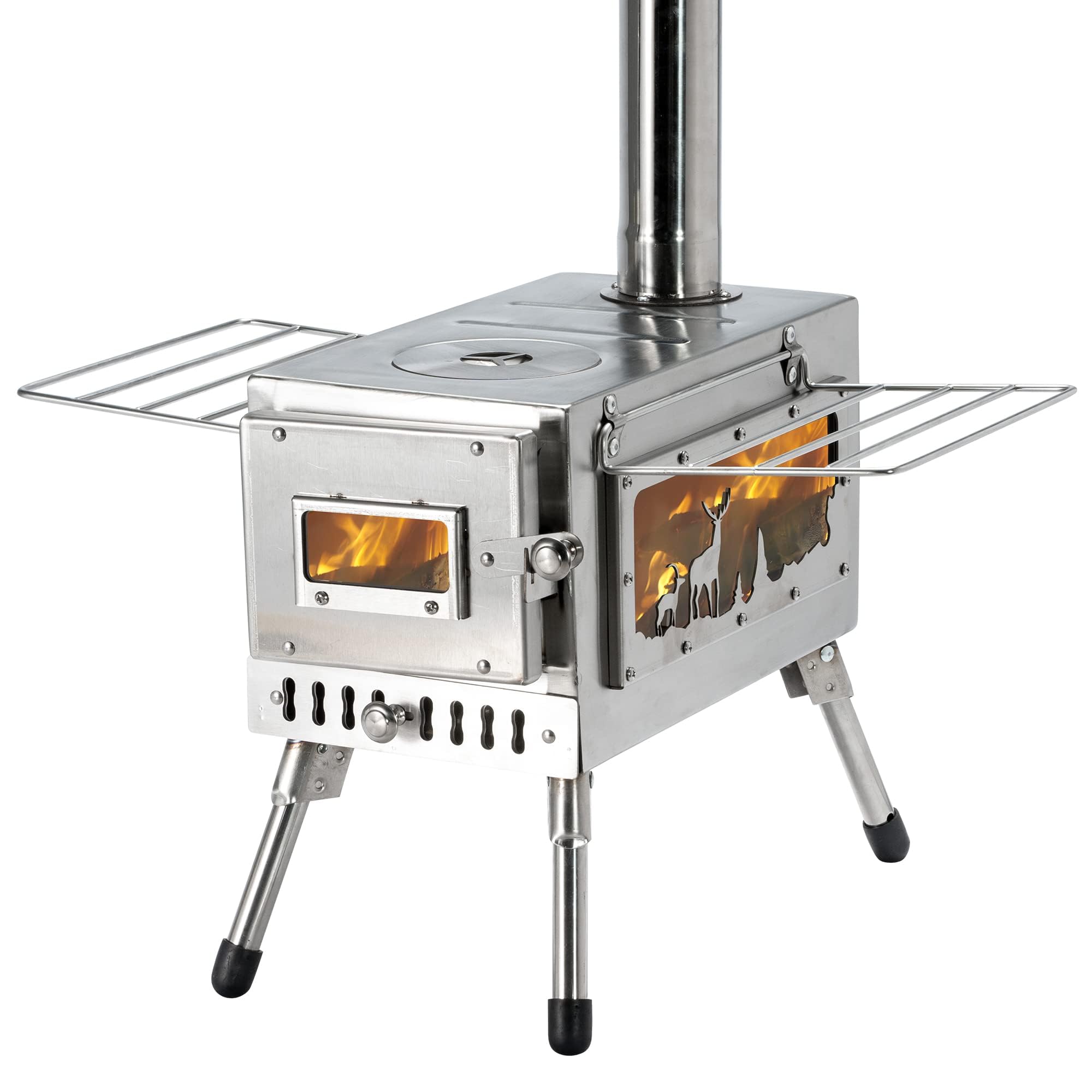 Portable Wood Burning Camping Stove with Chimney Pipe - Outdoor Tent Heater & Cooking Stove for Backpacking, Survival, Emergency Preparedness & Off-Grid Living