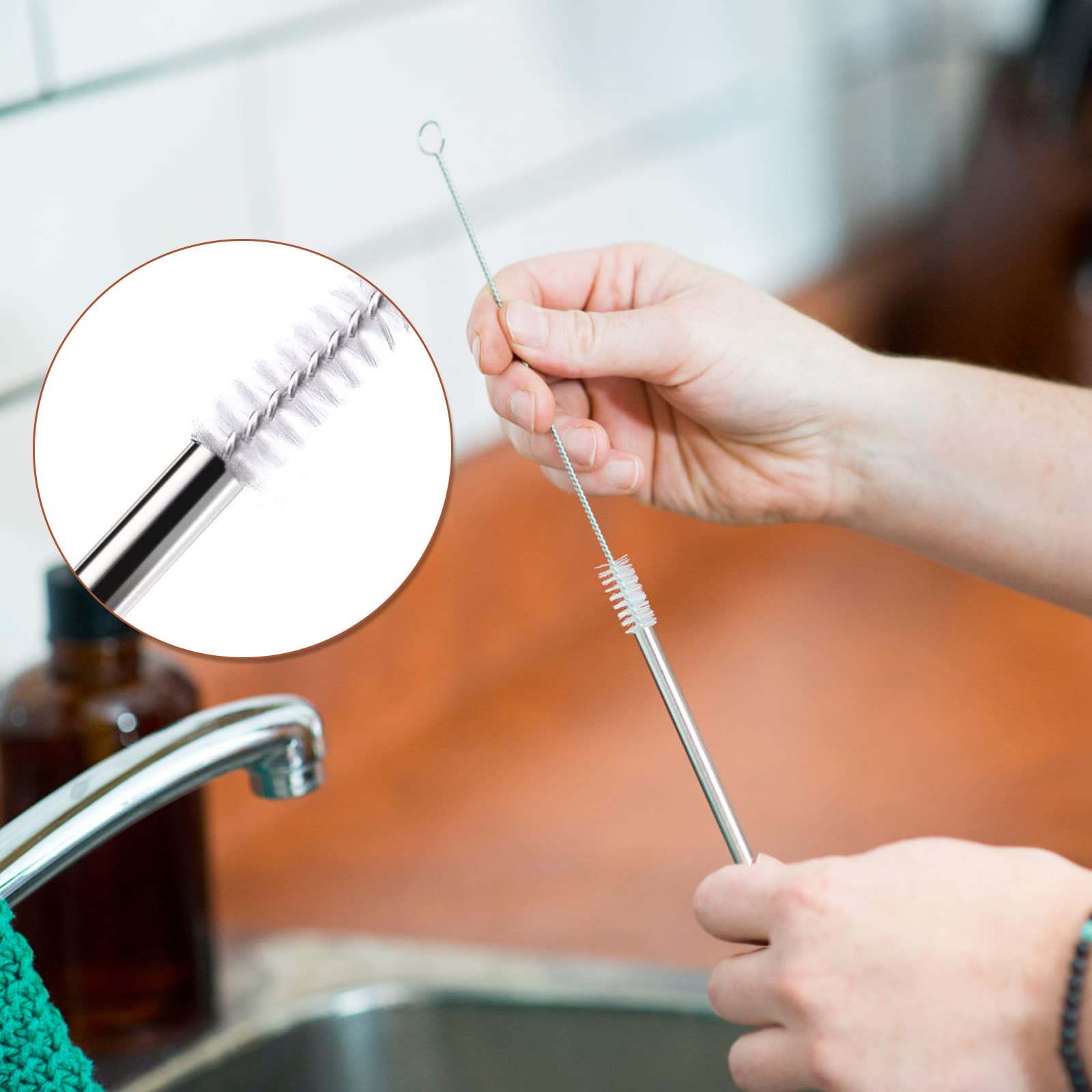 4 Extra Long Stainless Steel Straws for 30 OZ Tumbler Cups - Reusable Metal Drinking Straws with 2 Cleaning Brushes - Perfect for Smoothies, Iced Coffee & Travel Mugs