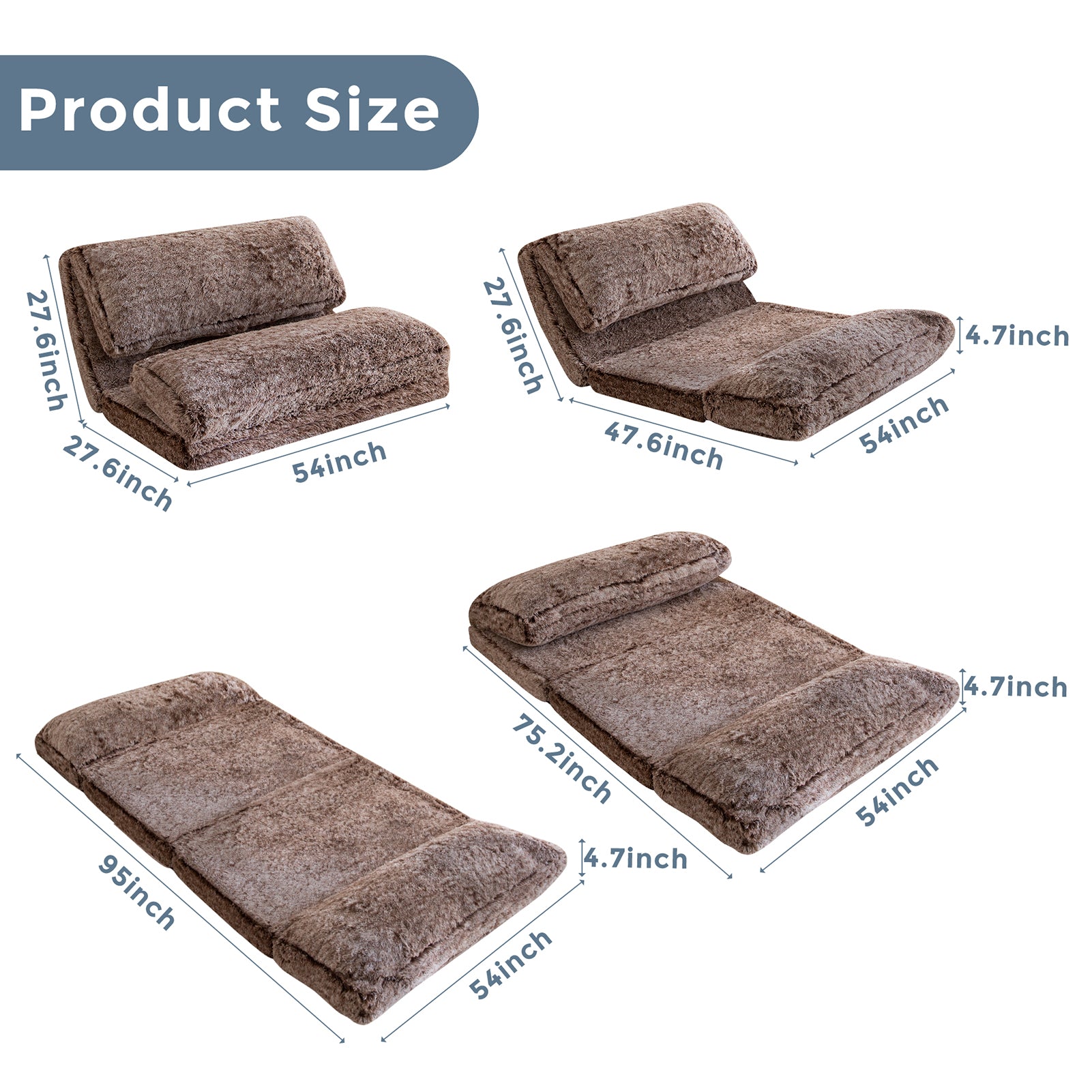 MAXYOYO Folding Bean Bag Sofa Bed - Soft Faux Fur Floor Chair with Foam Filling, Convertible Wall Couch Sleeper for Living Room, Bedroom & Dorm | Perfect for Lounging, Gaming & Extra Guest Sleeping