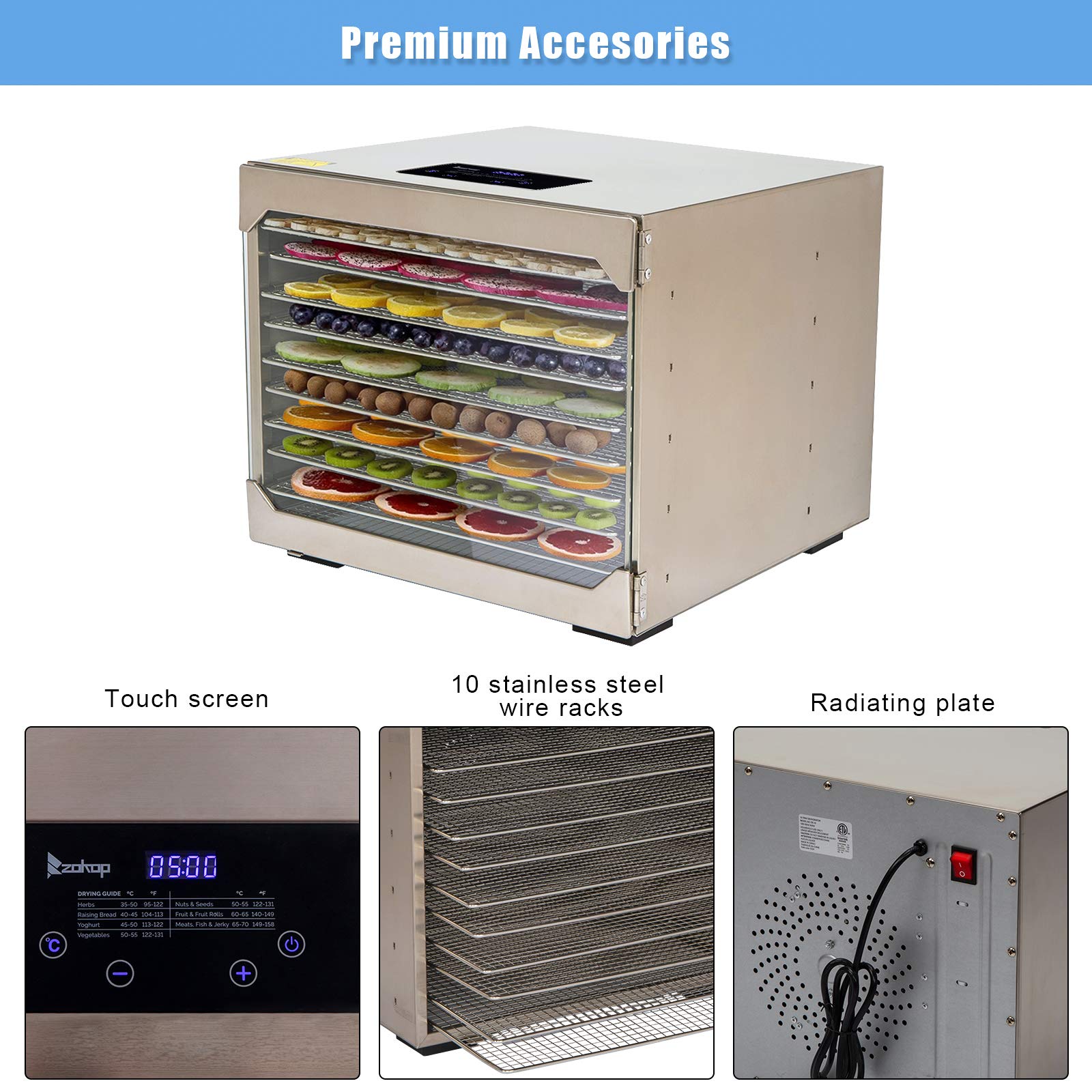 800W Food Dehydrator Machine with Digital Timer & Temperature Control - 10 BPA-Free Trays for Drying Fruits, Vegetables, Meat & Beef Jerky | Perfect for Home Kitchen, Camping & Healthy Snack Preparation