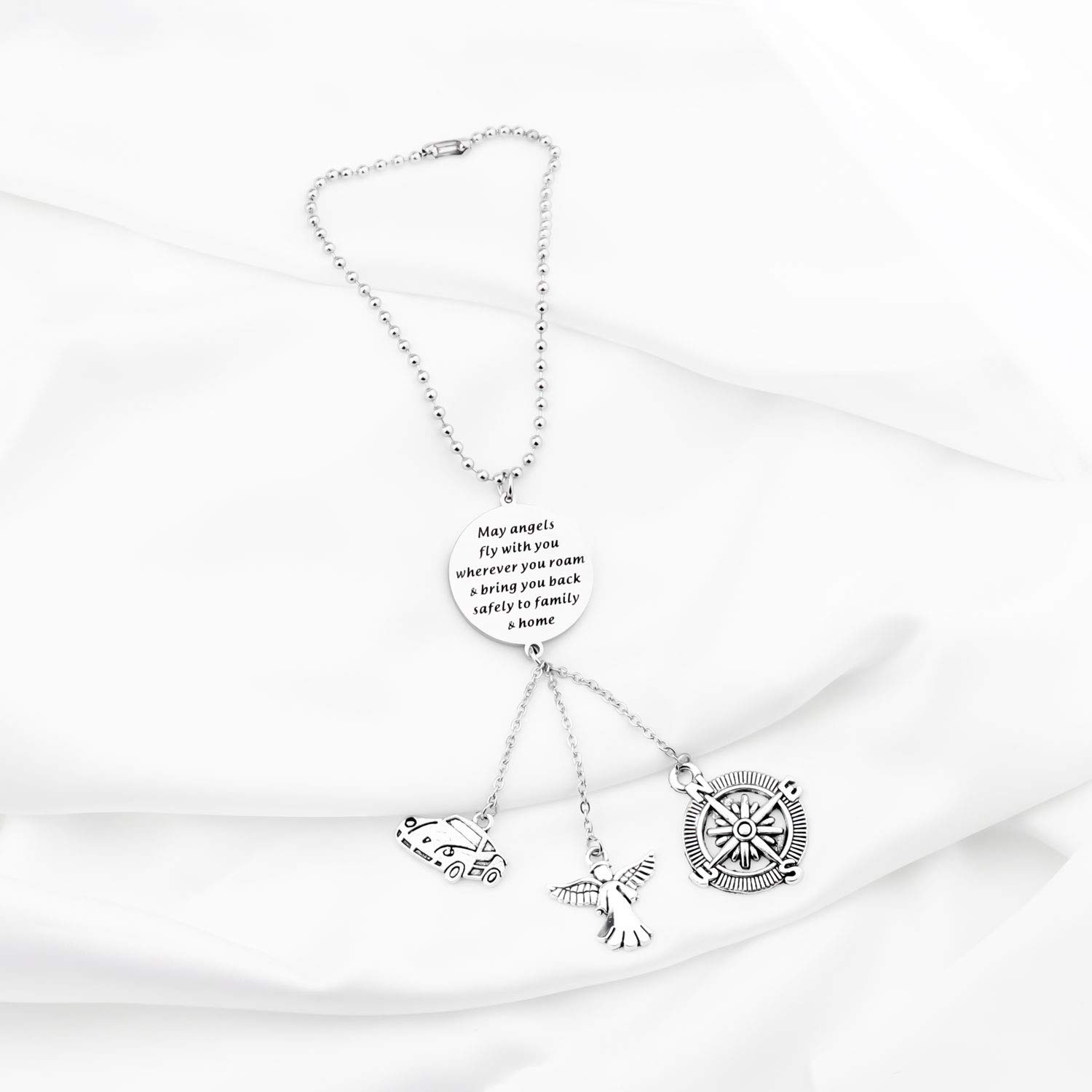 Bobauna Guardian Angel Cross Car Charm - Mirror Hanging Pendant for Safe Driving, Car Interior Decor & New Driver Gift - Perfect for Daily Commute, Road Trips & Protection on the Go
