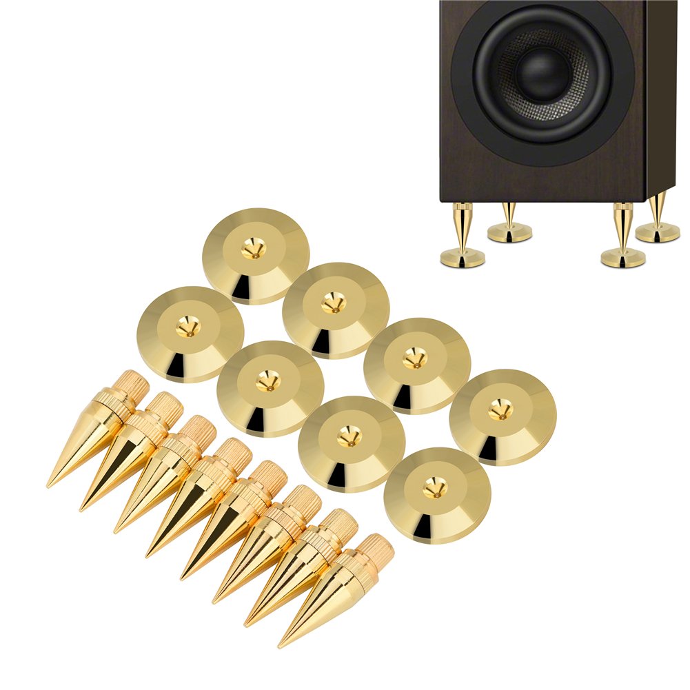 Premium Copper Speaker Isolation Pads (8 Pairs) - Gold Plated Spike Stand & Base Pad Feet for Speakers, CD/DVD Players - Reduce Vibration & Enhance Audio Clarity for Home Theater & Hi-Fi Systems