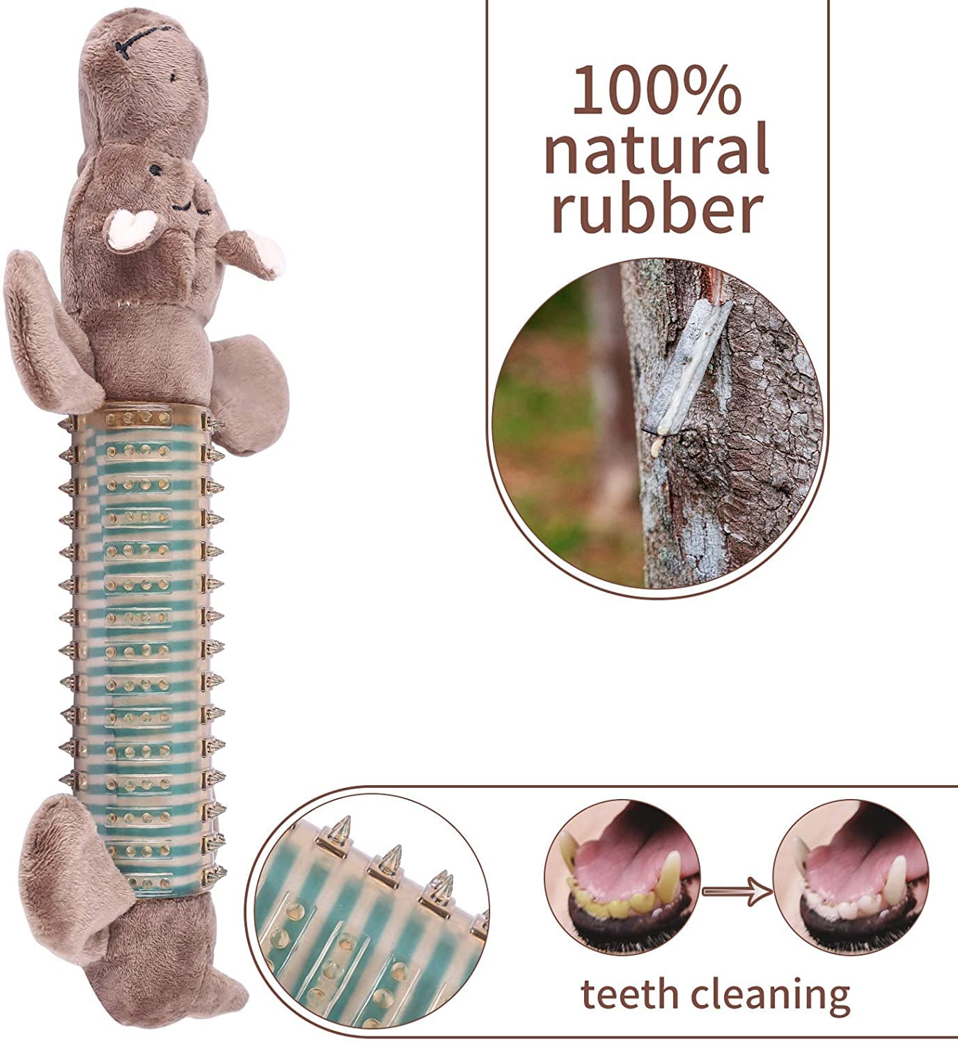 **3 Pack Plush Squeaky Dog Chew Toys – Indestructible & Durable Puppy Chew Toys for Small & Medium Dogs – Natural Material Dental Care Dog Toothbrush Toys (Brown) – Perfect for Teething, Playtime & Dental Health**