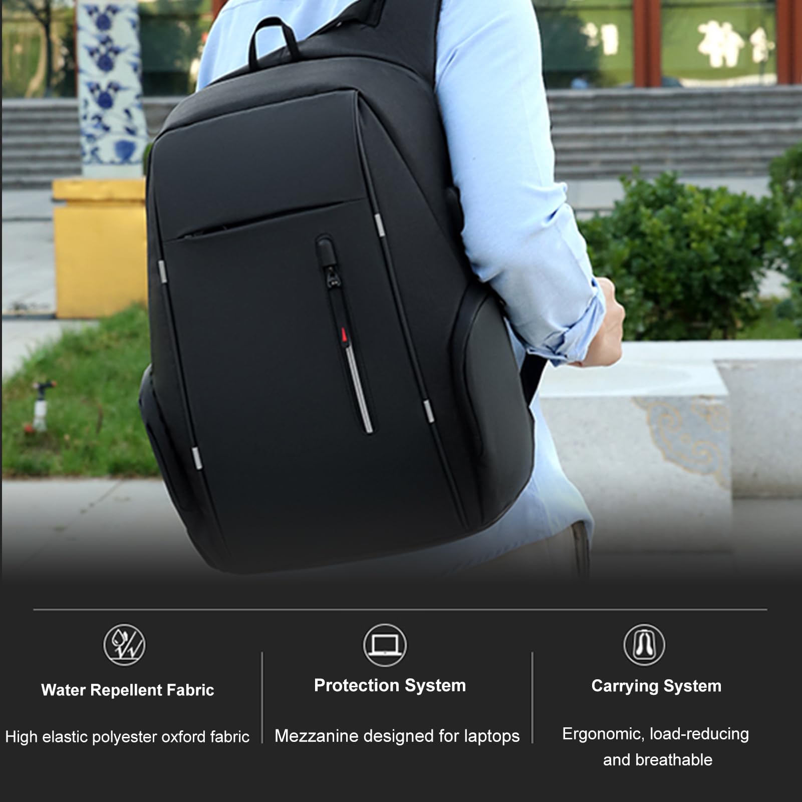 GOPEO 17 Inch Laptop Backpack with USB Charging Port - Waterproof & Stylish Computer Bag for Men & Women - Perfect for Work, Travel & College