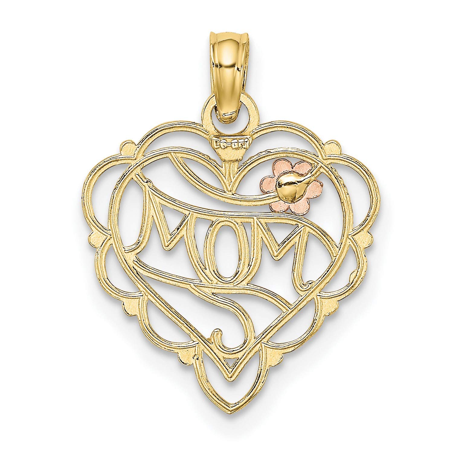 10k Two Tone Gold Heart Flower Charm for Mom - 16mm x 16mm - Perfect for Necklaces, Bracelets & Jewelry Making - Ideal Gift for Mother's Day, Birthday & Special Occasions
