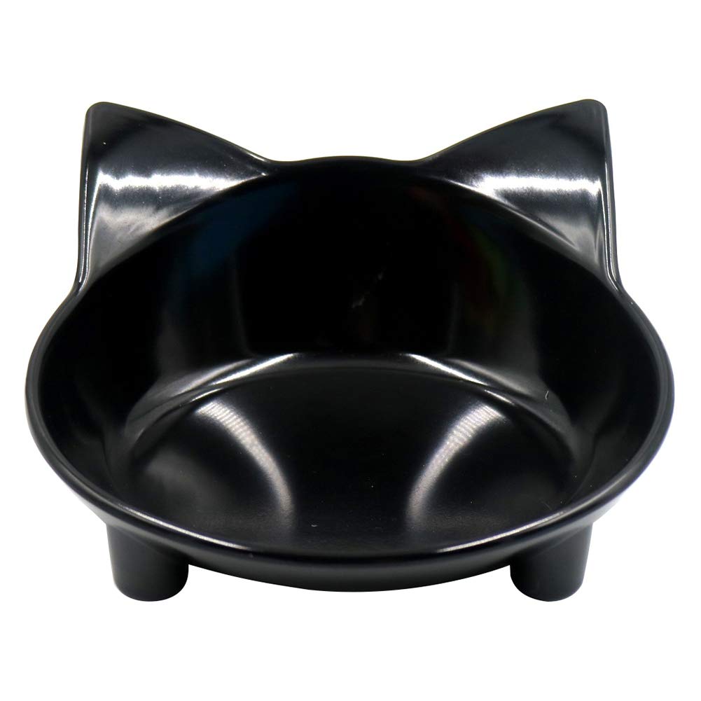 Non-Slip Cat & Dog Food Bowl with Cute Ears Design - Pet Feeding Dish for Kittens & Puppies - Perfect for Home, Travel and Outdoor Use - Black