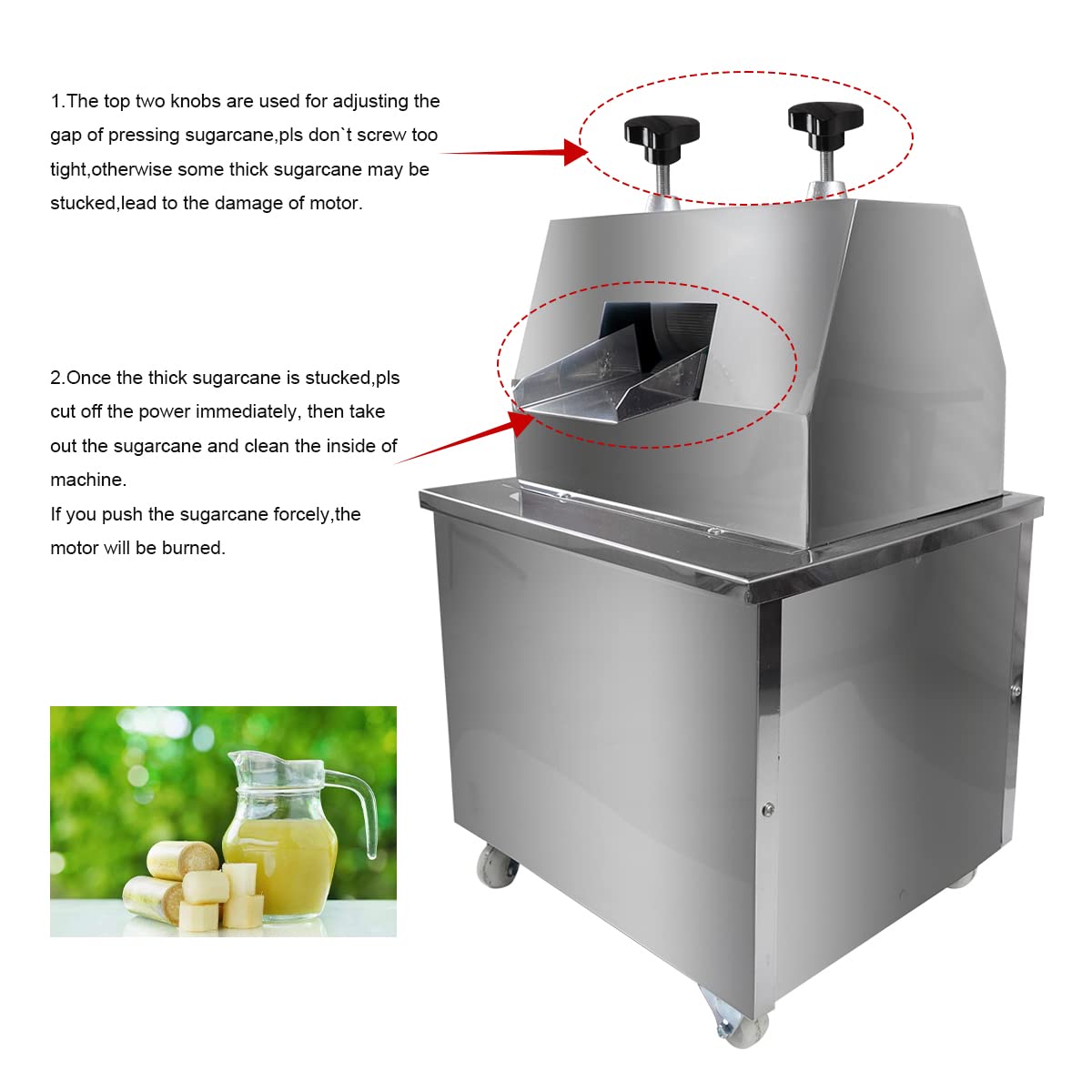 Shikha Commercial Electric Sugar Cane Juicer Machine with 304 Stainless Steel Rolls - 110V for Fresh Juice Extraction - Perfect for Restaurants, Juice Bars, and Home Use