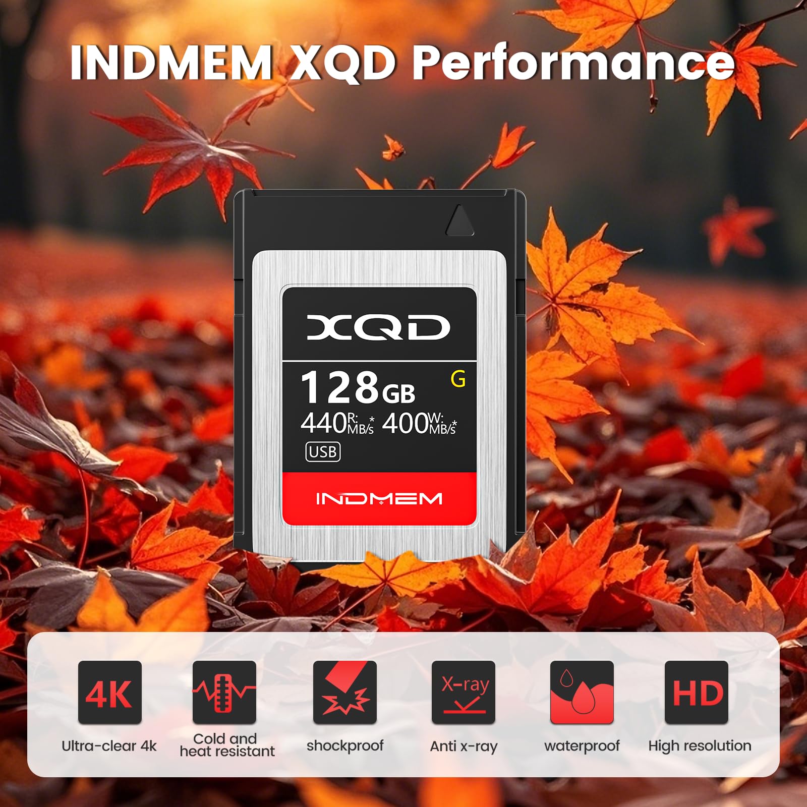INDMEM 128GB XQD Card 5x TOUGH MLC XQD Flash Memory Card - High Speed G Series (440MB/s Read, 400MB/s Write) - Perfect for Professional Photography, 4K Video Recording & High-Performance Cameras
