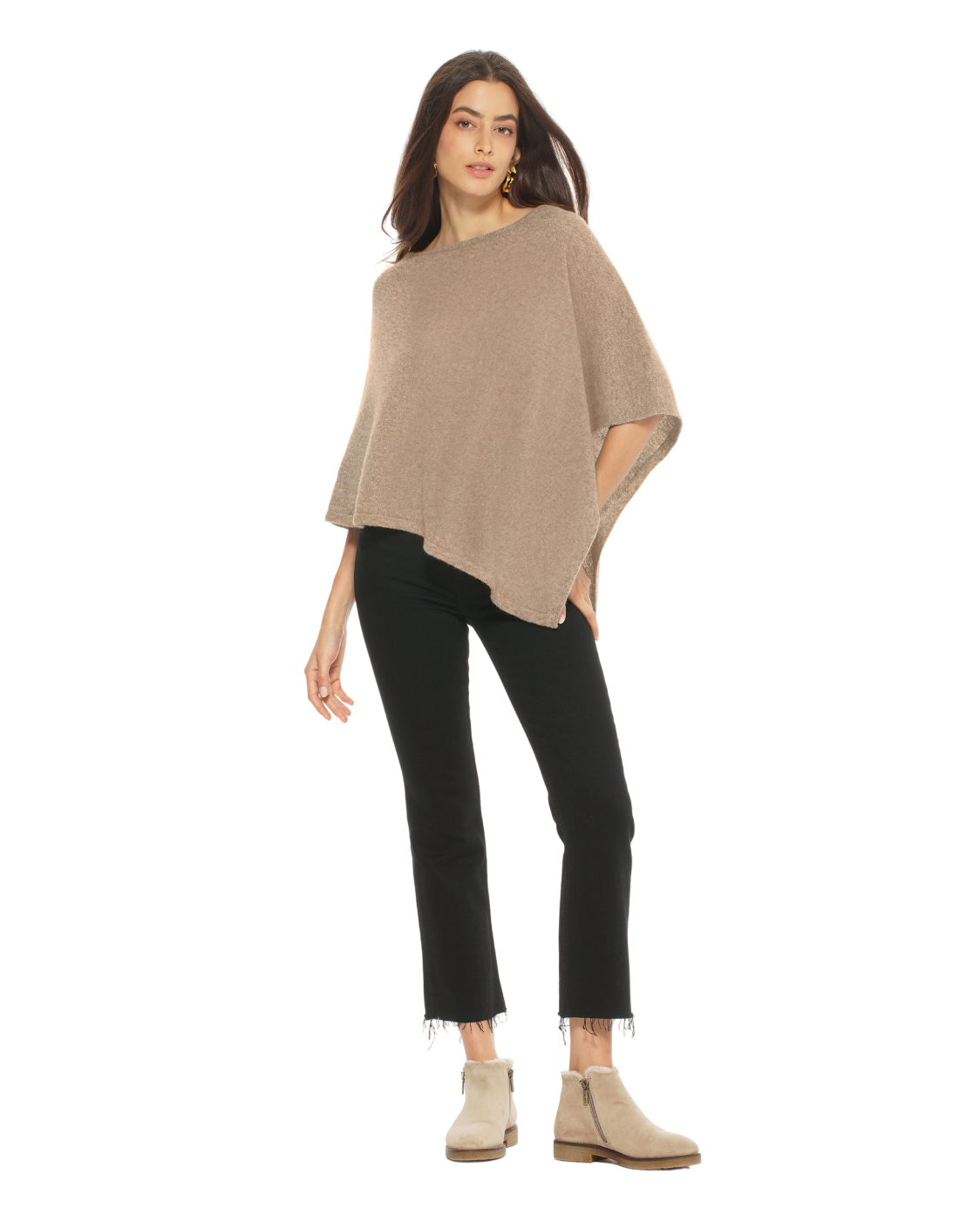 Luxury Women's Pure Cashmere Capelet Poncho Shawl - Soft Taupe Wrap for Fall & Winter - Perfect for Office, Travel and Evening Outfits