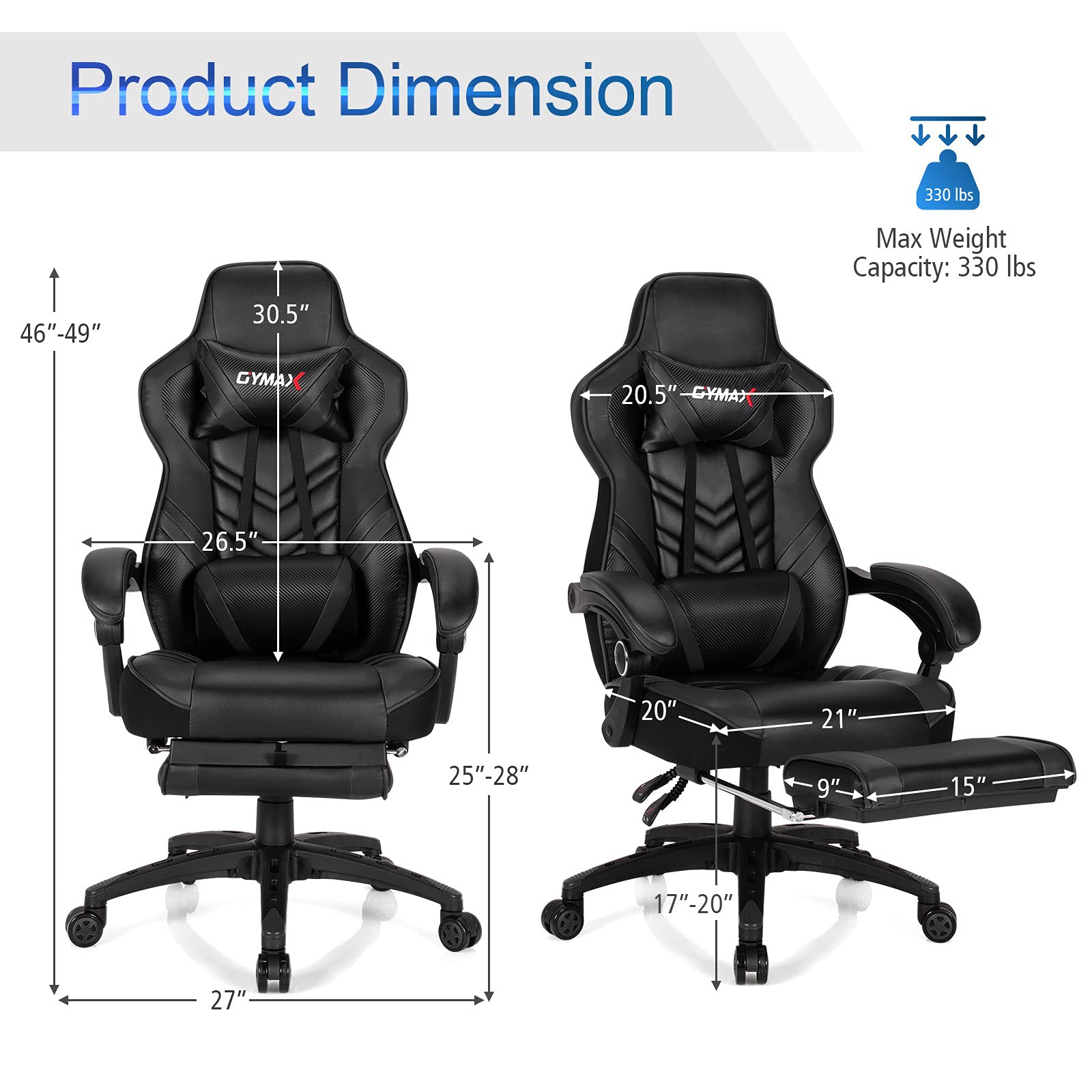 Premium Black Gaming Chair - Ergonomic High Back Computer Chair for Adults & Teens with Lumbar Support, Headrest & Retractable Footrest - Racing Style Reclining Gamer Chair for PC, Office & Esports Gaming Setup