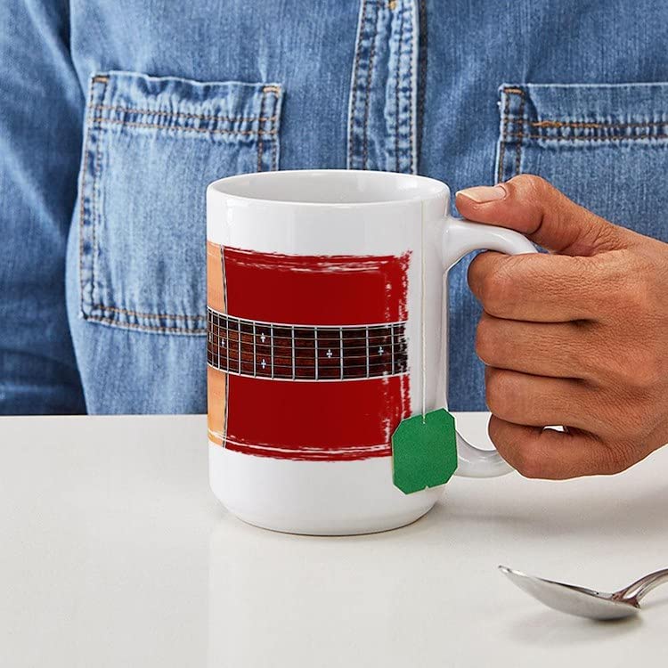 Acoustic Guitar Large Coffee Mug - 15 oz White Ceramic Cup for Tea, Coffee & Hot Drinks - Perfect for Musicians, Guitar Lovers & Office Use
