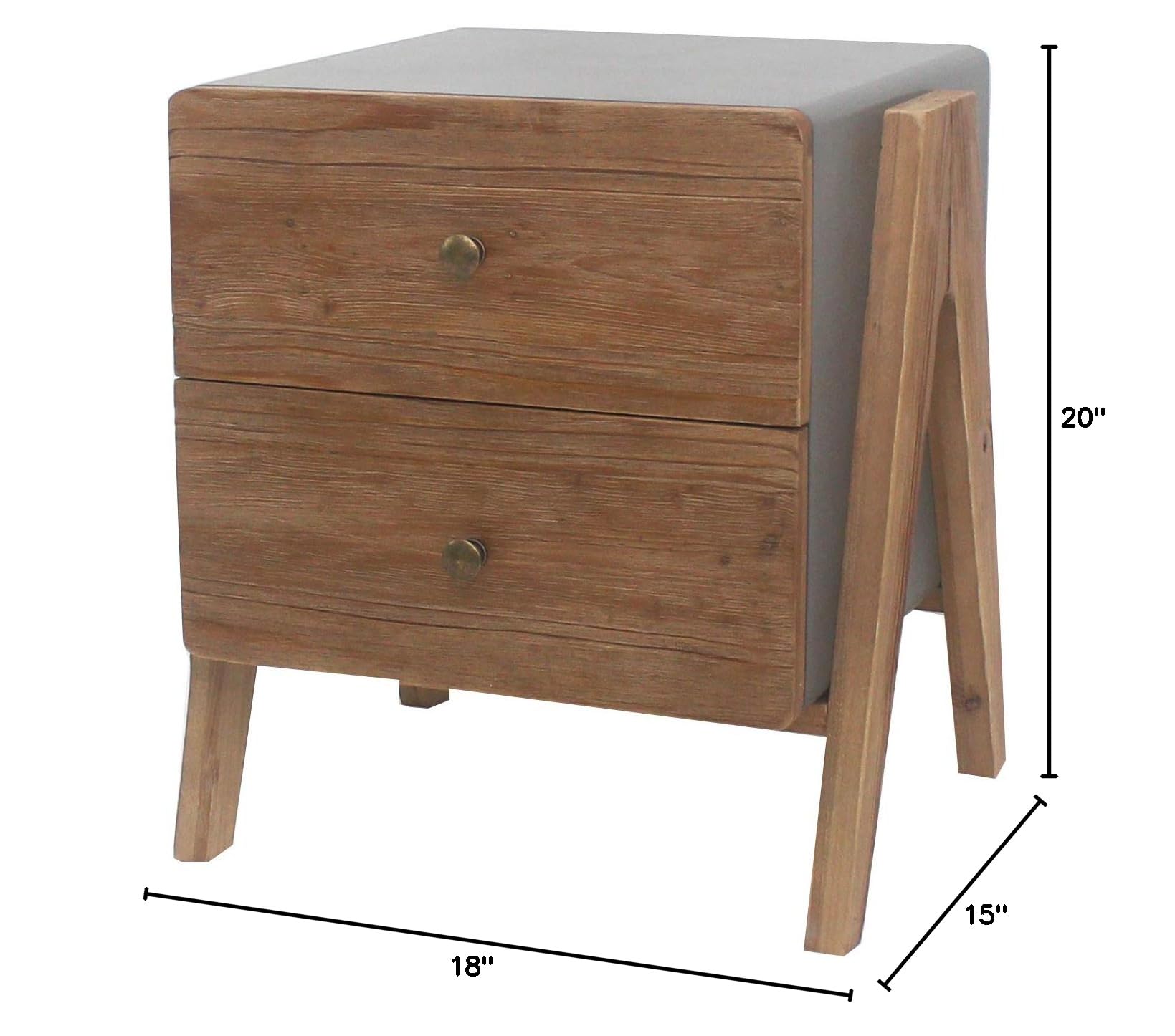 Benjara Wooden Side Table with 2 Drawers and A-Shaped Legs, Brown and Gray - Perfect for Living Room, Bedroom, or Office Accent Furniture