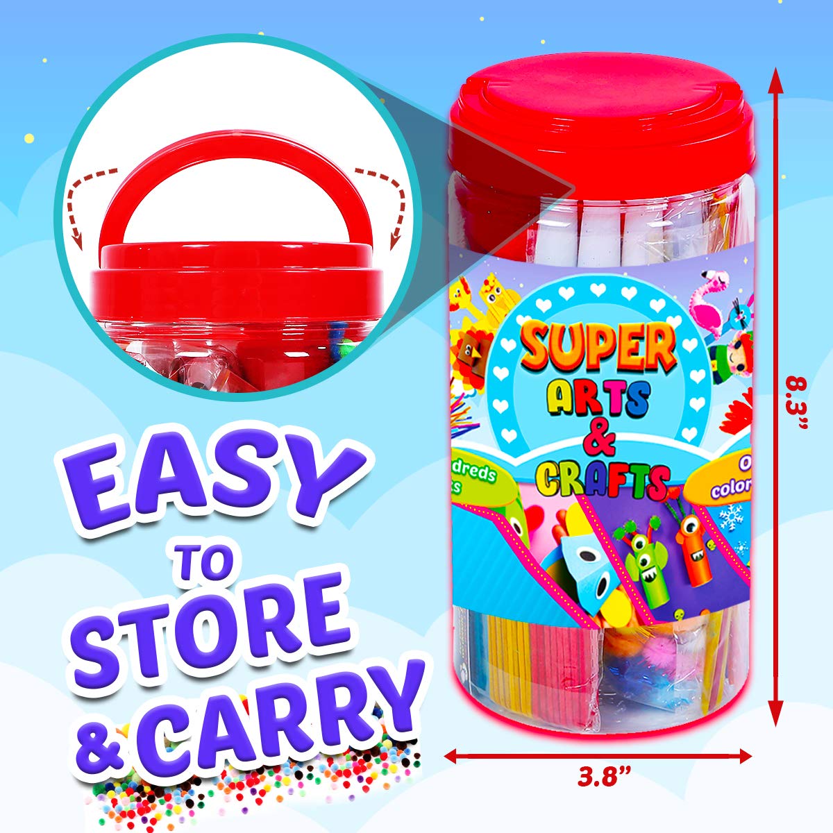 Goody King Arts and Crafts Supplies Kit for Kids Ages 4-10 - DIY Craft Jar with 200+ Materials for Toddler, Preschool & Classroom Projects - Creative Collage Art Set for Home, School & Party Activities