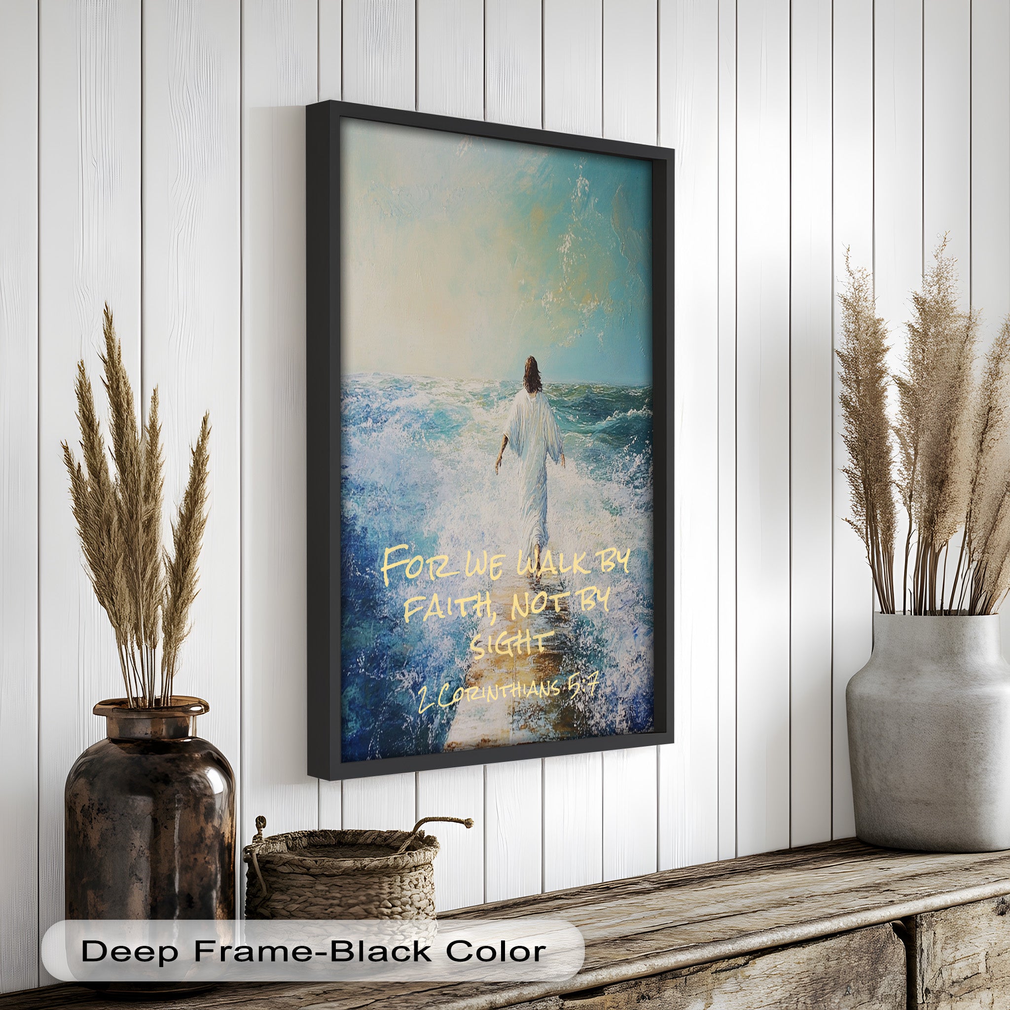 2 Corinthians 5:7 Walk by Faith Bible Verse Oil Painting - Inspirational Christian Wall Art for Home, Church & Office Decor