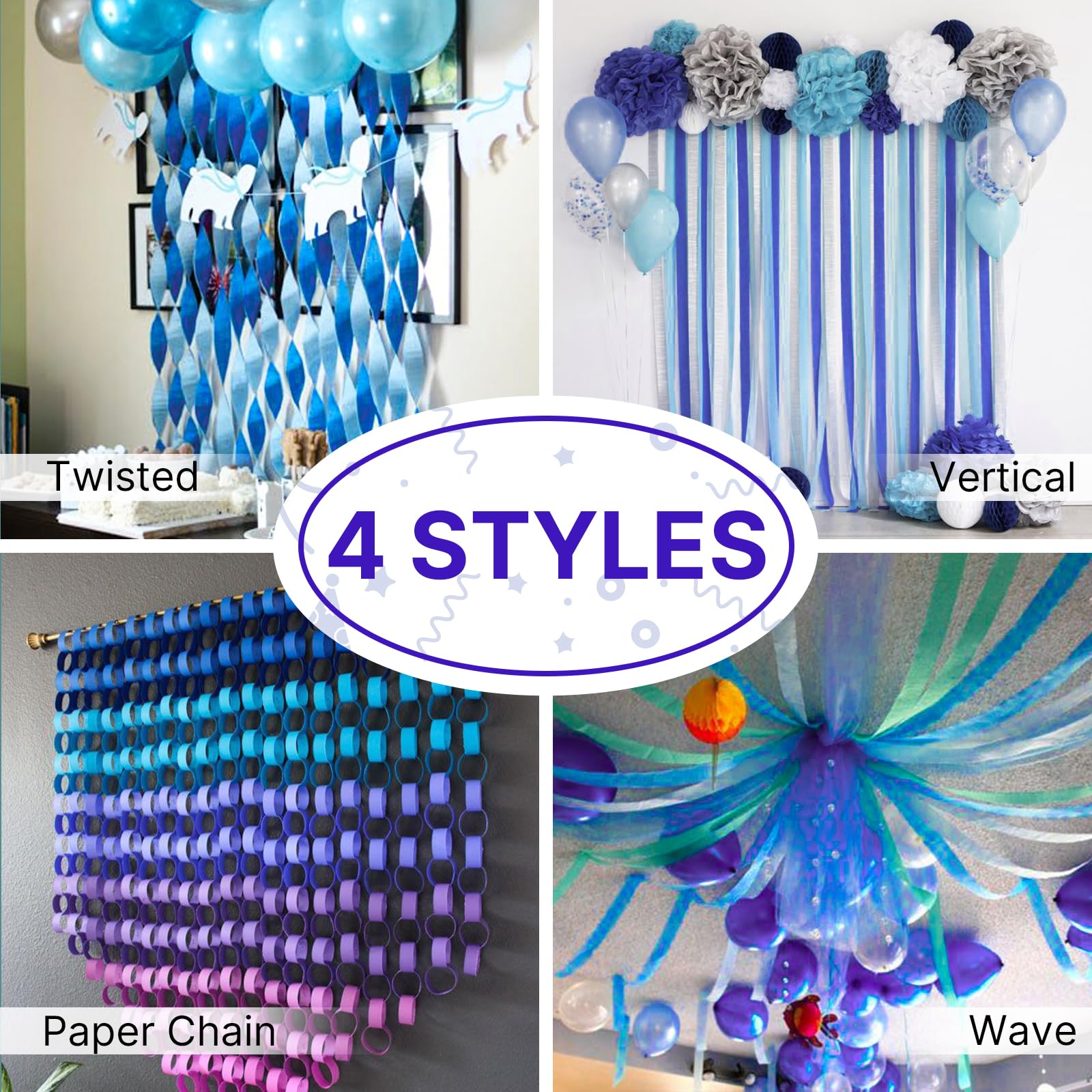 PartyWoo 8 Rolls Crepe Paper Streamers (656ft Total) - Royal Blue Party Decorations for Birthdays, Weddings & Events | 1.8