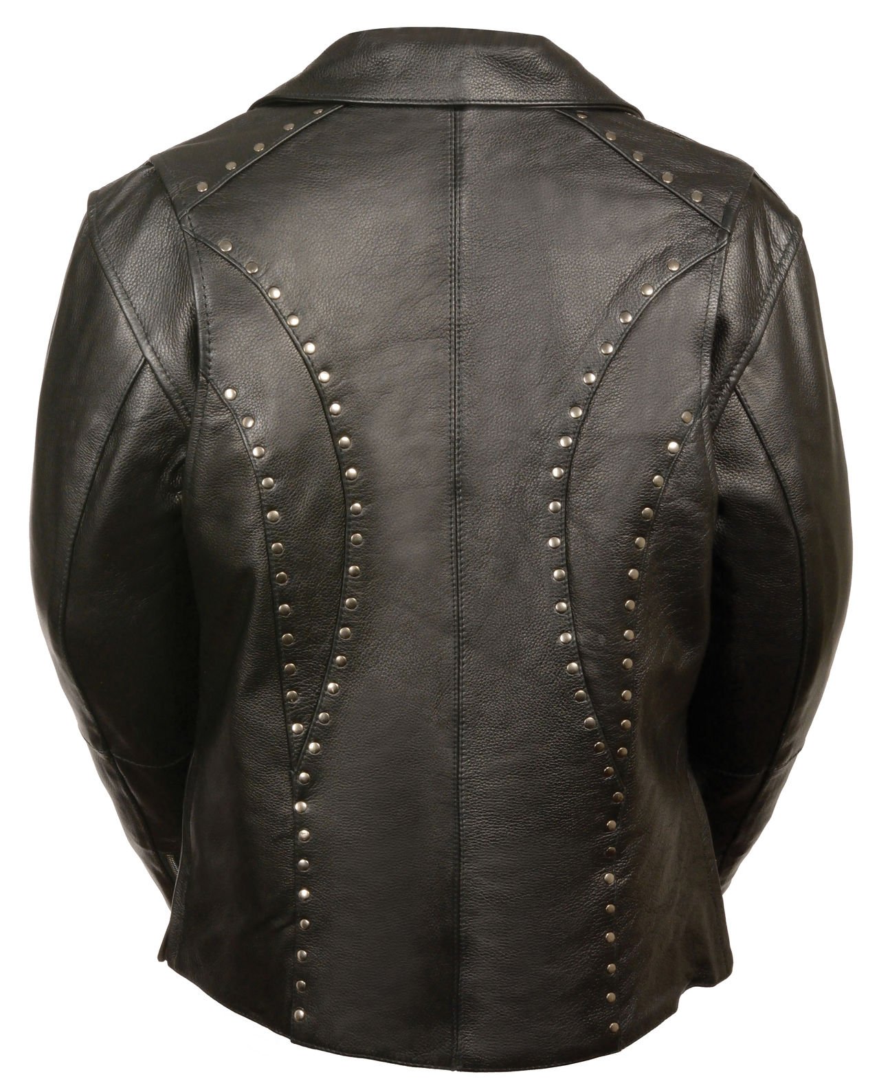 Milwaukee Women's Classic Motorcycle Leather Jacket with Rivet Detailing - Black, Size S | Stylish & Durable Riding Gear for Bikers & Outdoor Enthusiasts