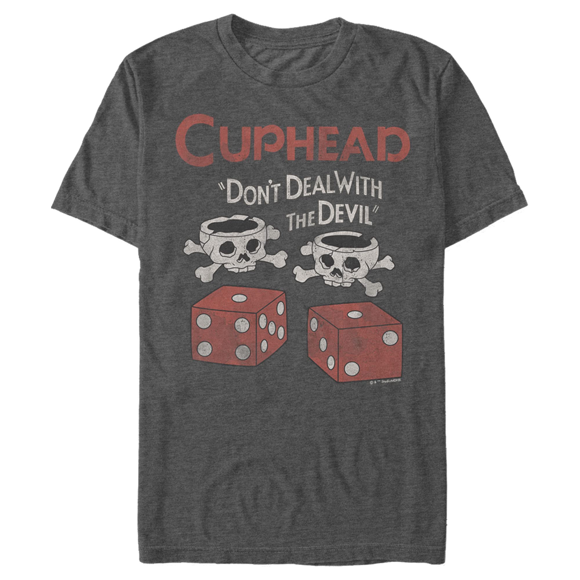 Men's Cuphead Don't Deal with The Devil Skull Graphic T-Shirt | Vintage Video Game Inspired Tee | Perfect for Gaming, Cosplay & Casual Wear